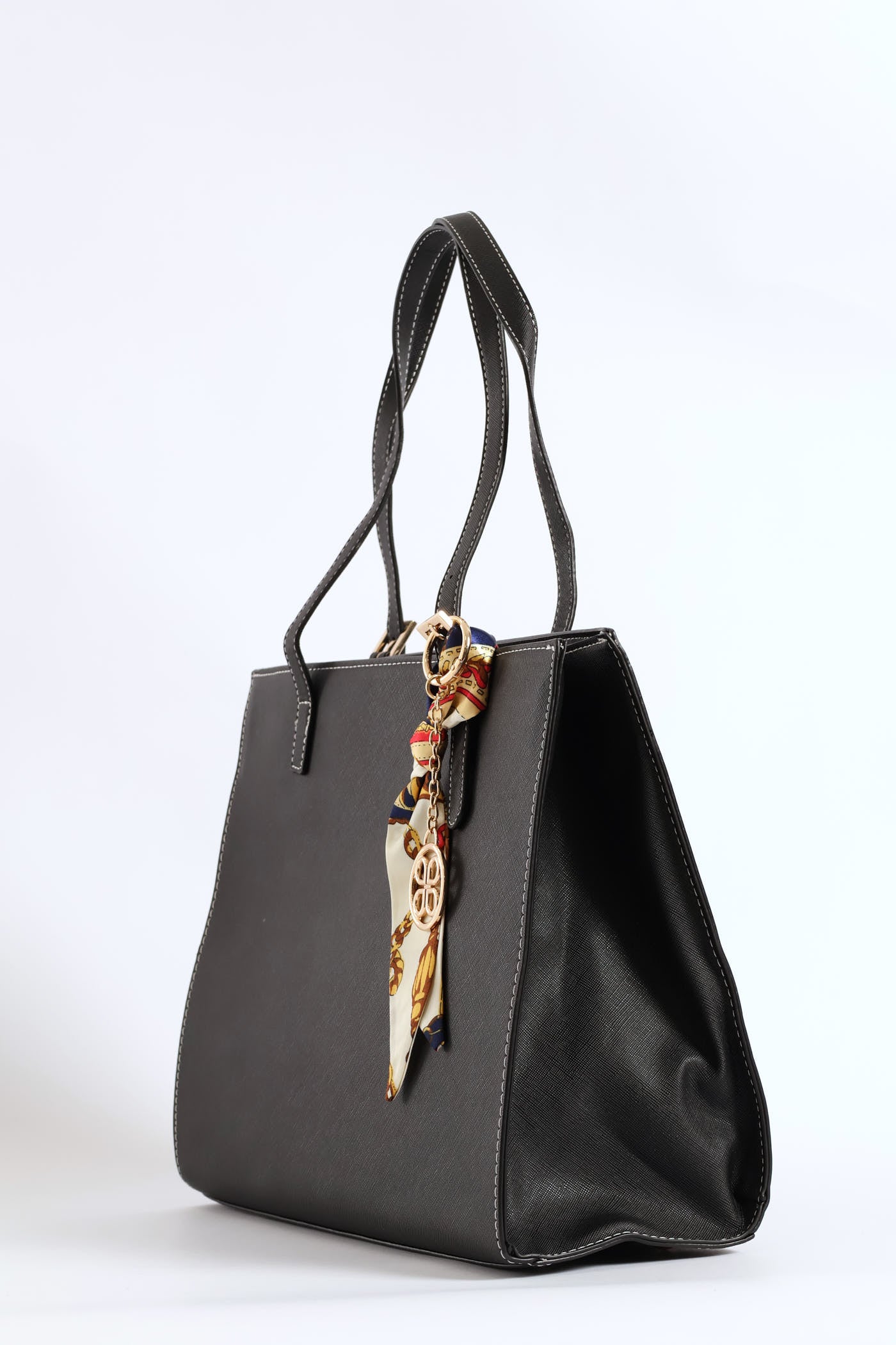 Ribbon & Keychain Square Tote - Black - Image 3
