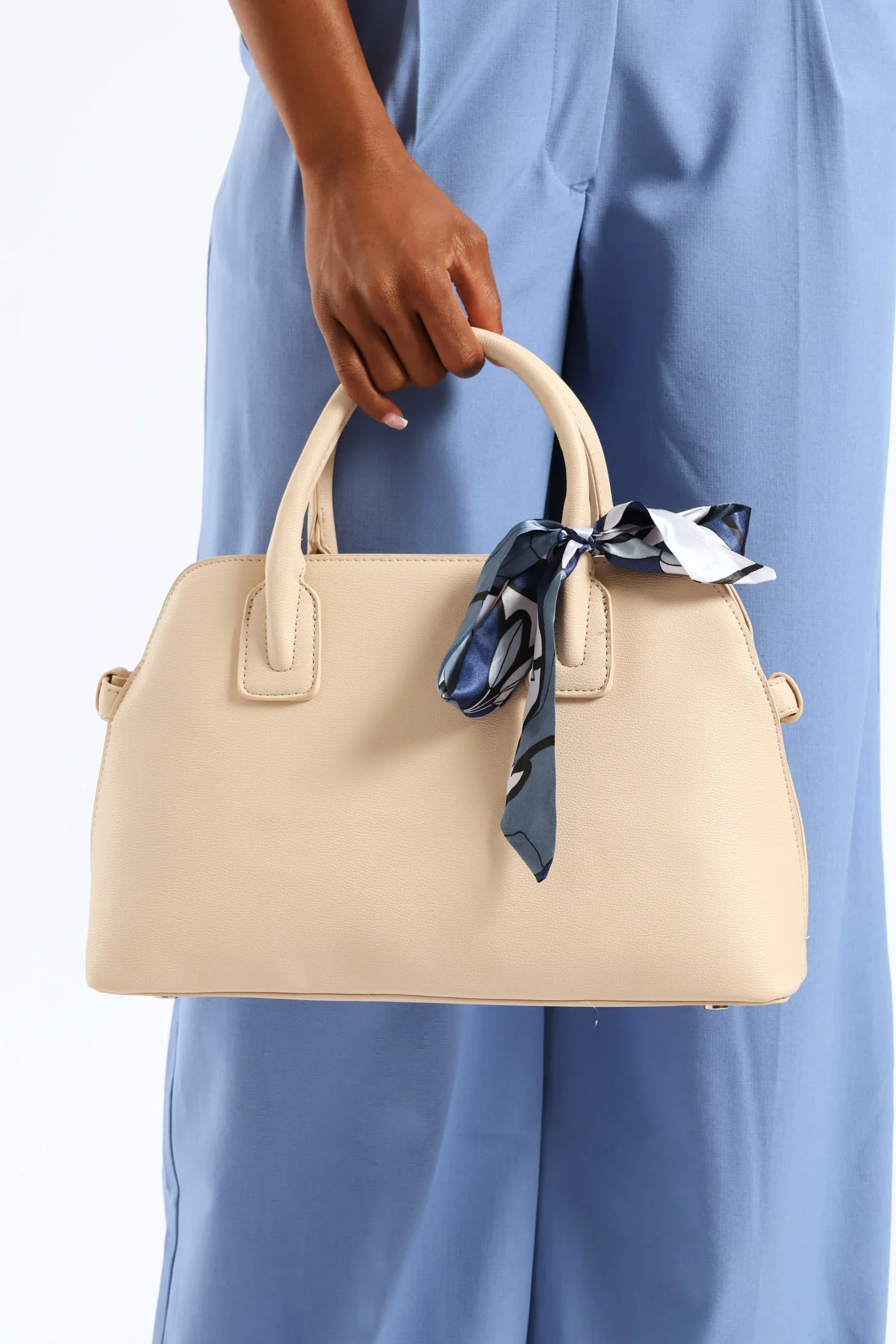 Ribbon Det Double Handle Bowling Bag - Off White - Image 3