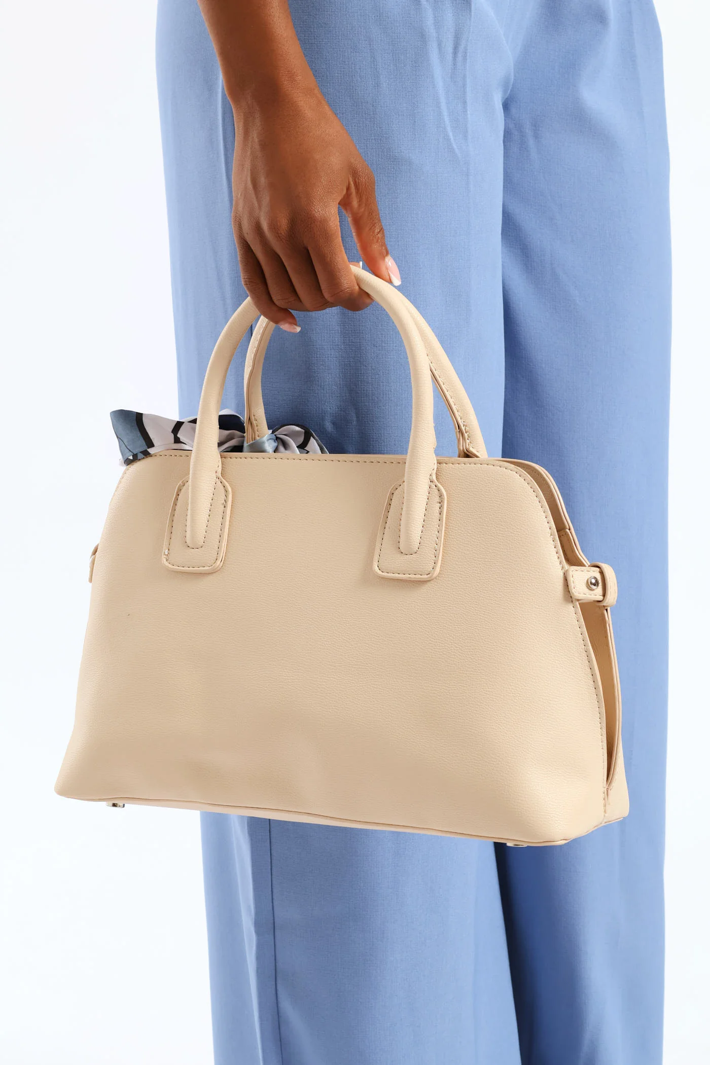 Ribbon Det Double Handle Bowling Bag - Off White - Image 4