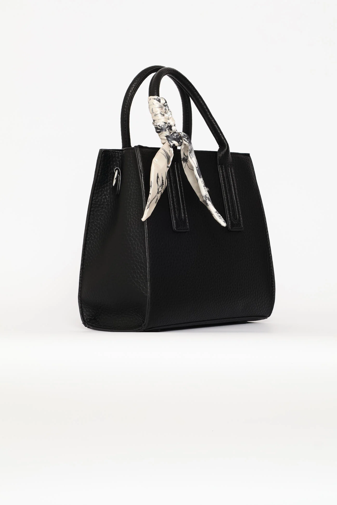 Ribbon Detail Top Handle Large Tote Bag - Black - Image 3