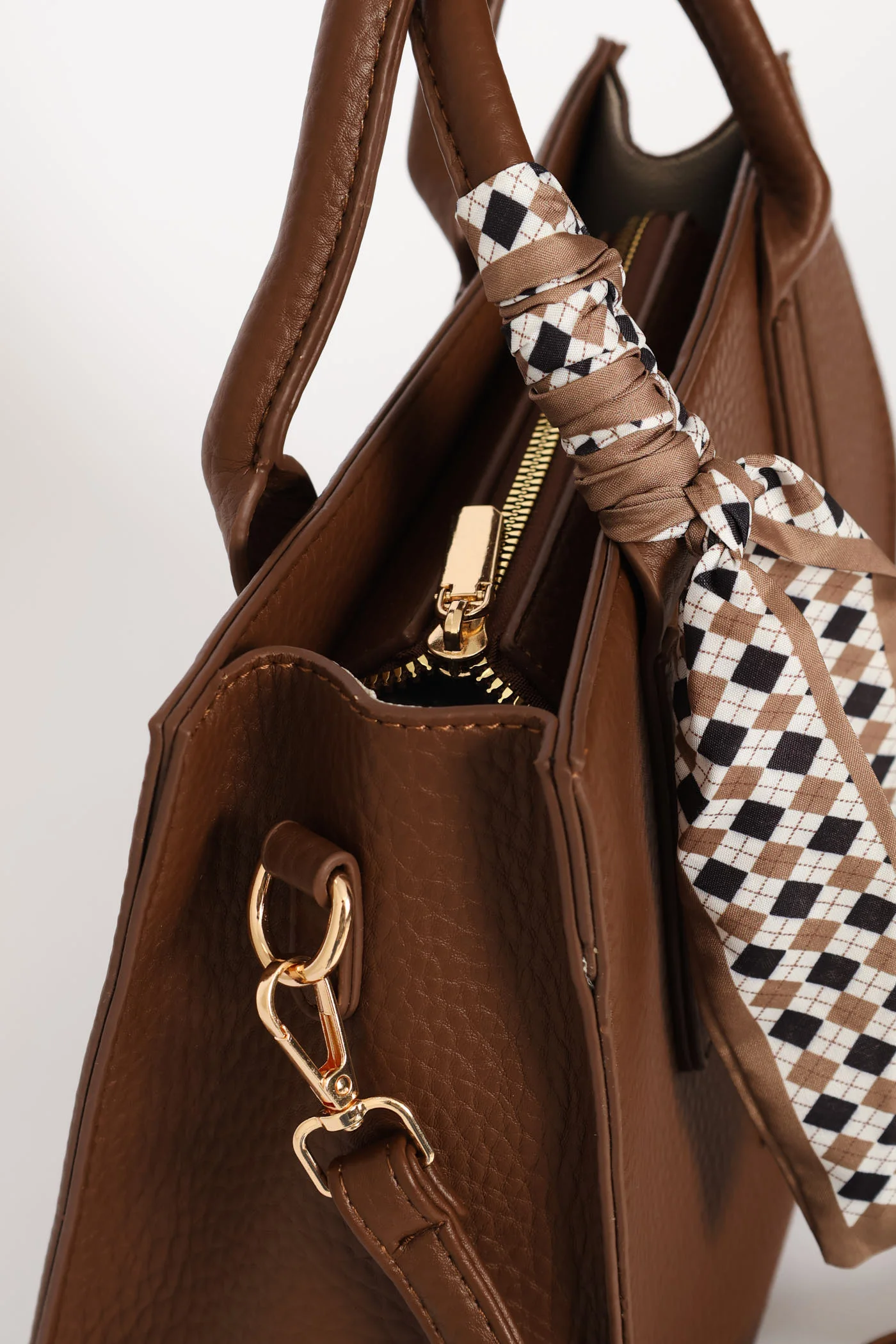 Ribbon Detail Top Handle Large Tote Bag - Chocolate - Image 2
