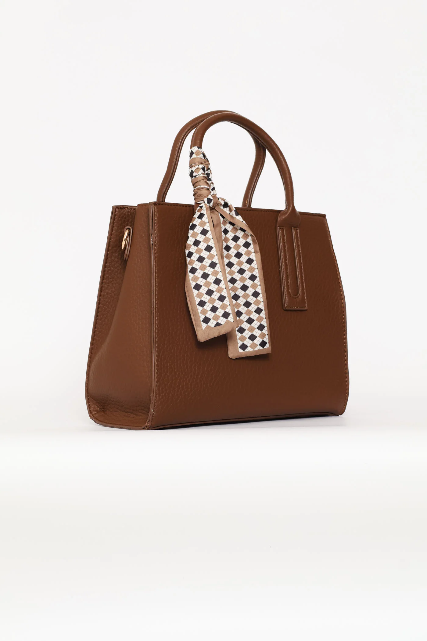 Ribbon Detail Top Handle Large Tote Bag - Chocolate - Image 3