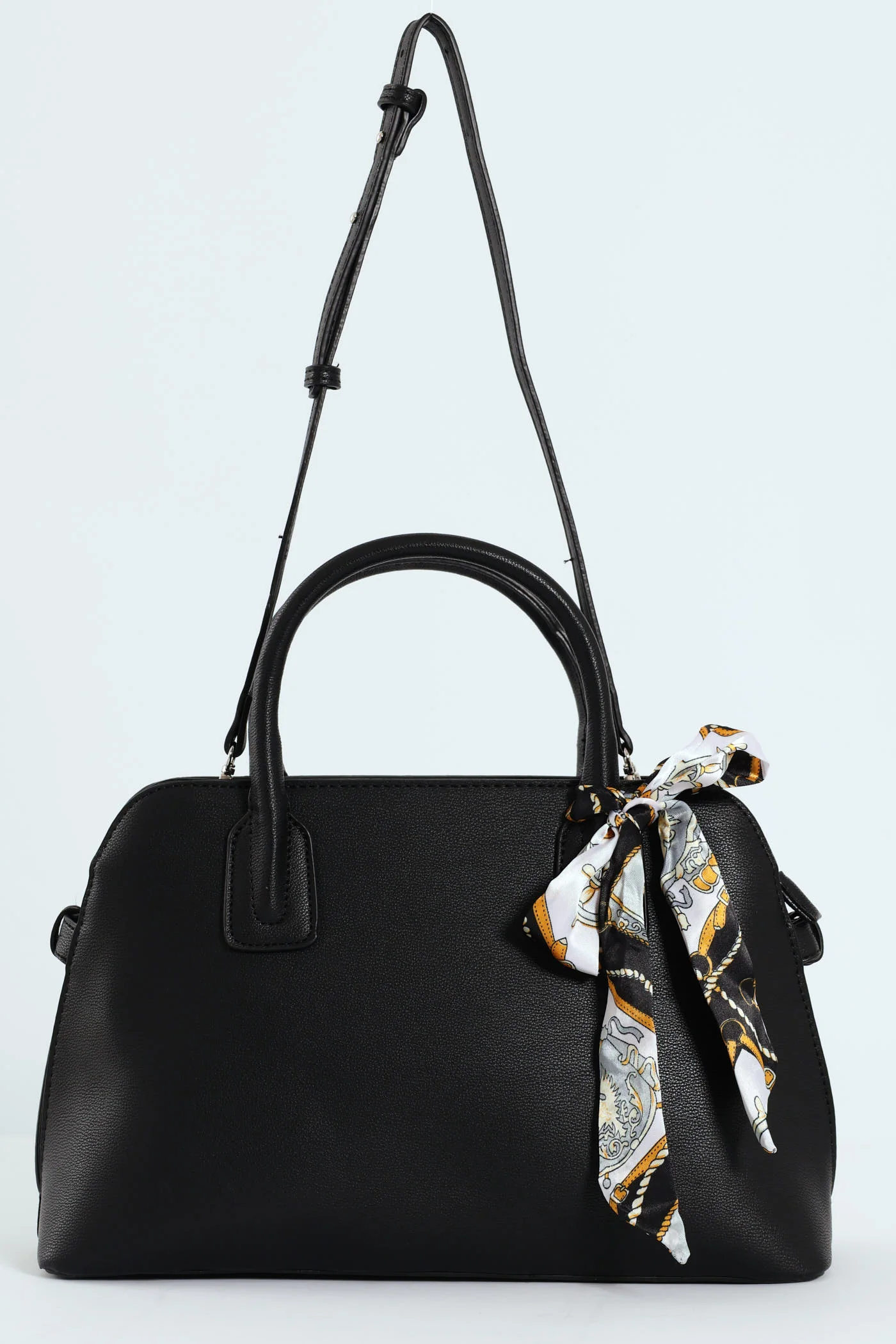 Ribbon Detail Double Handle Bowling Bag - Black - Image 2