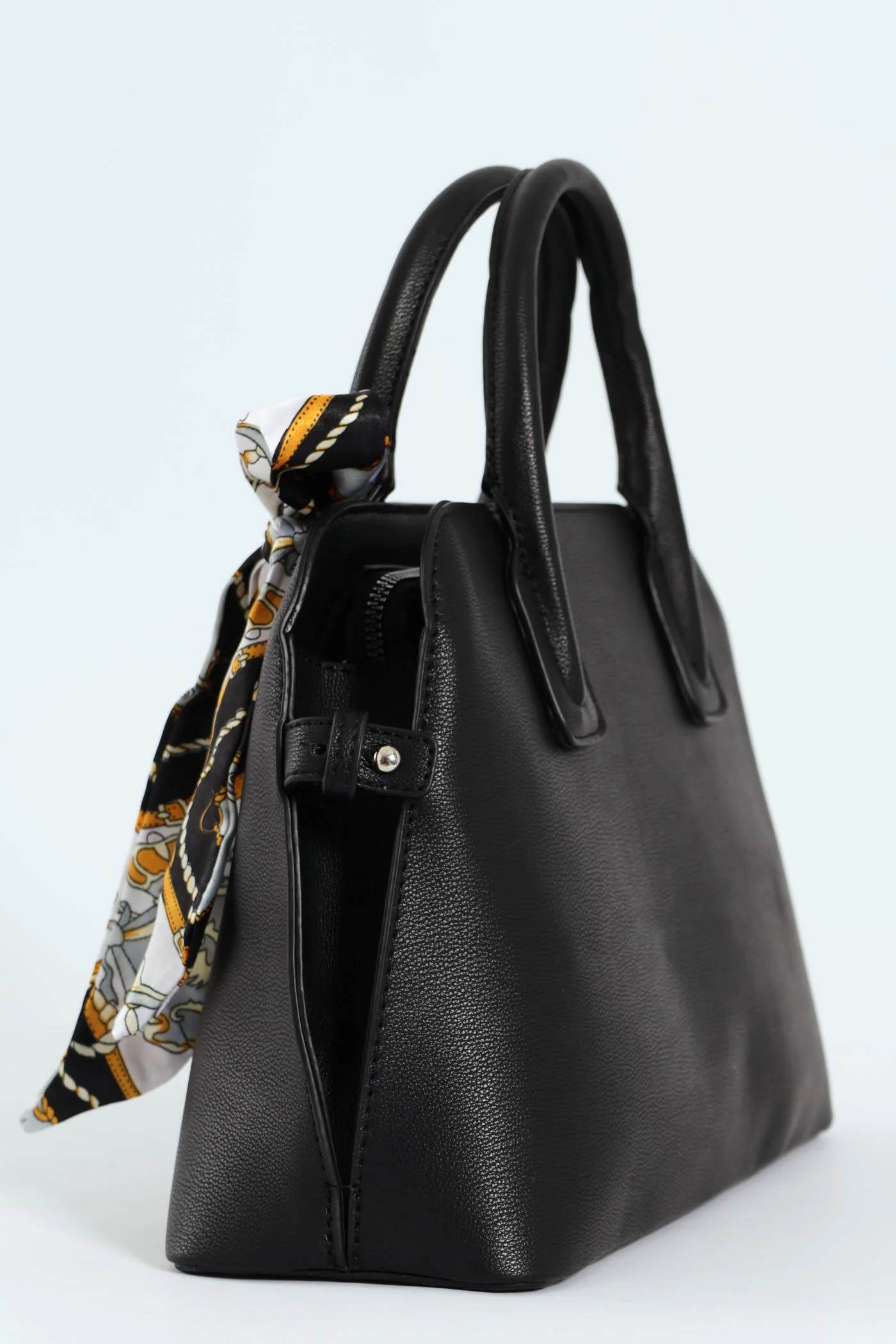 Ribbon Detail Double Handle Bowling Bag - Black - Image 5