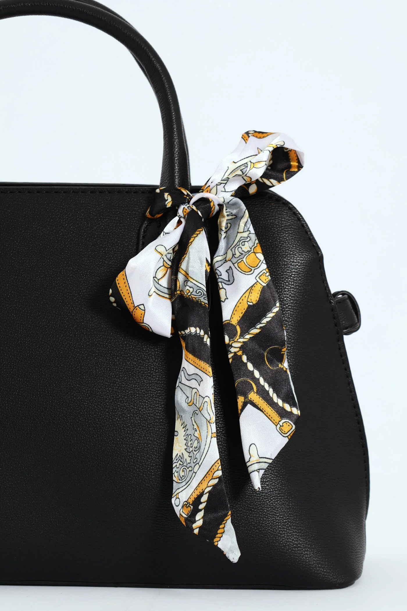 Ribbon Detail Double Handle Bowling Bag - Black - Image 6
