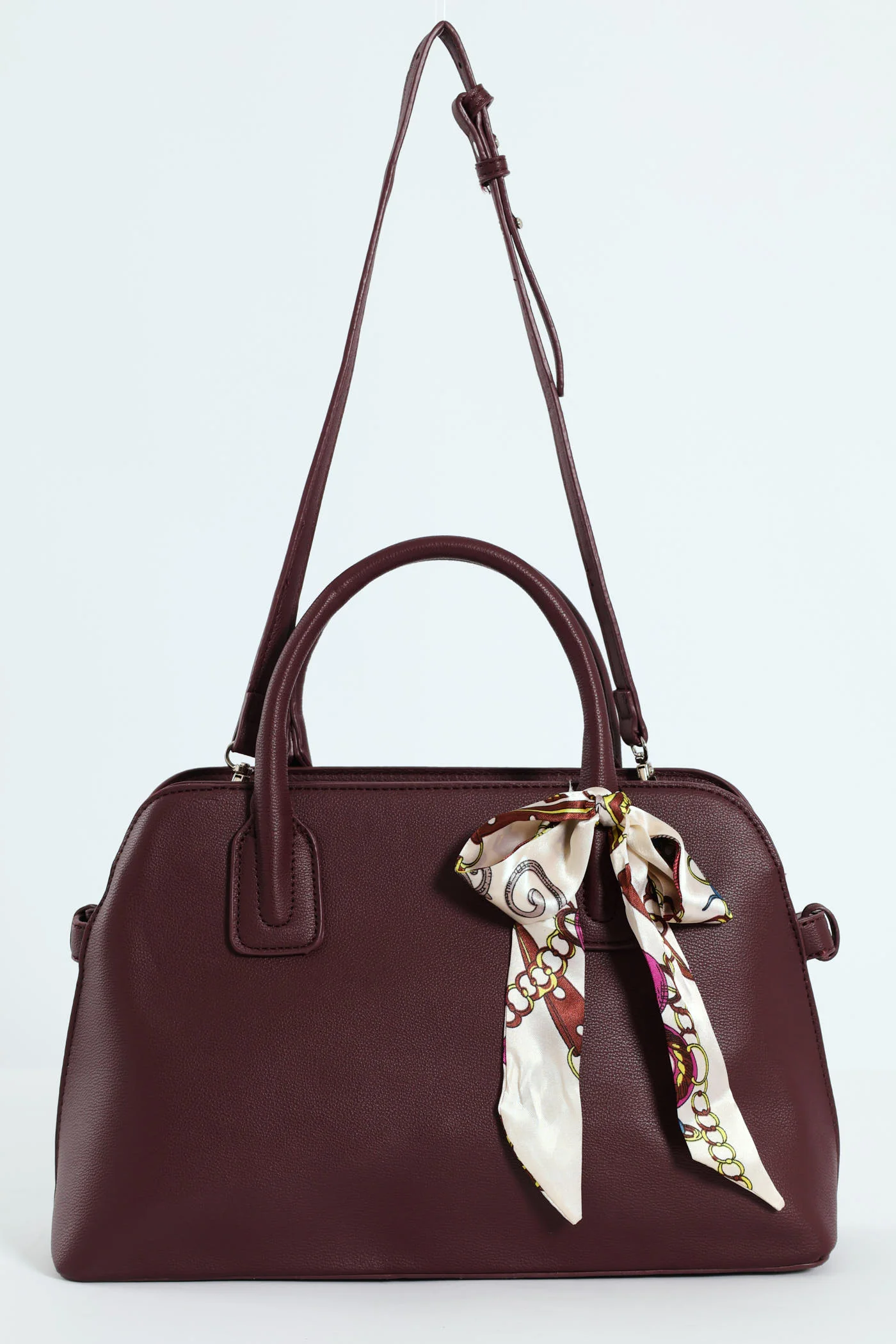 Ribbon Detail Double Handle Bowling Bag - Cherry - Image 2