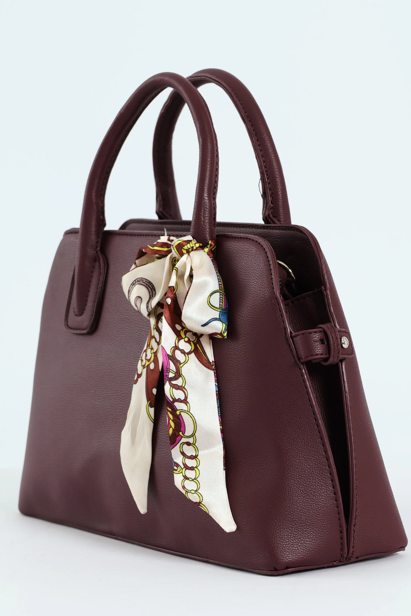 Ribbon Detail Double Handle Bowling Bag - Cherry - Image 3