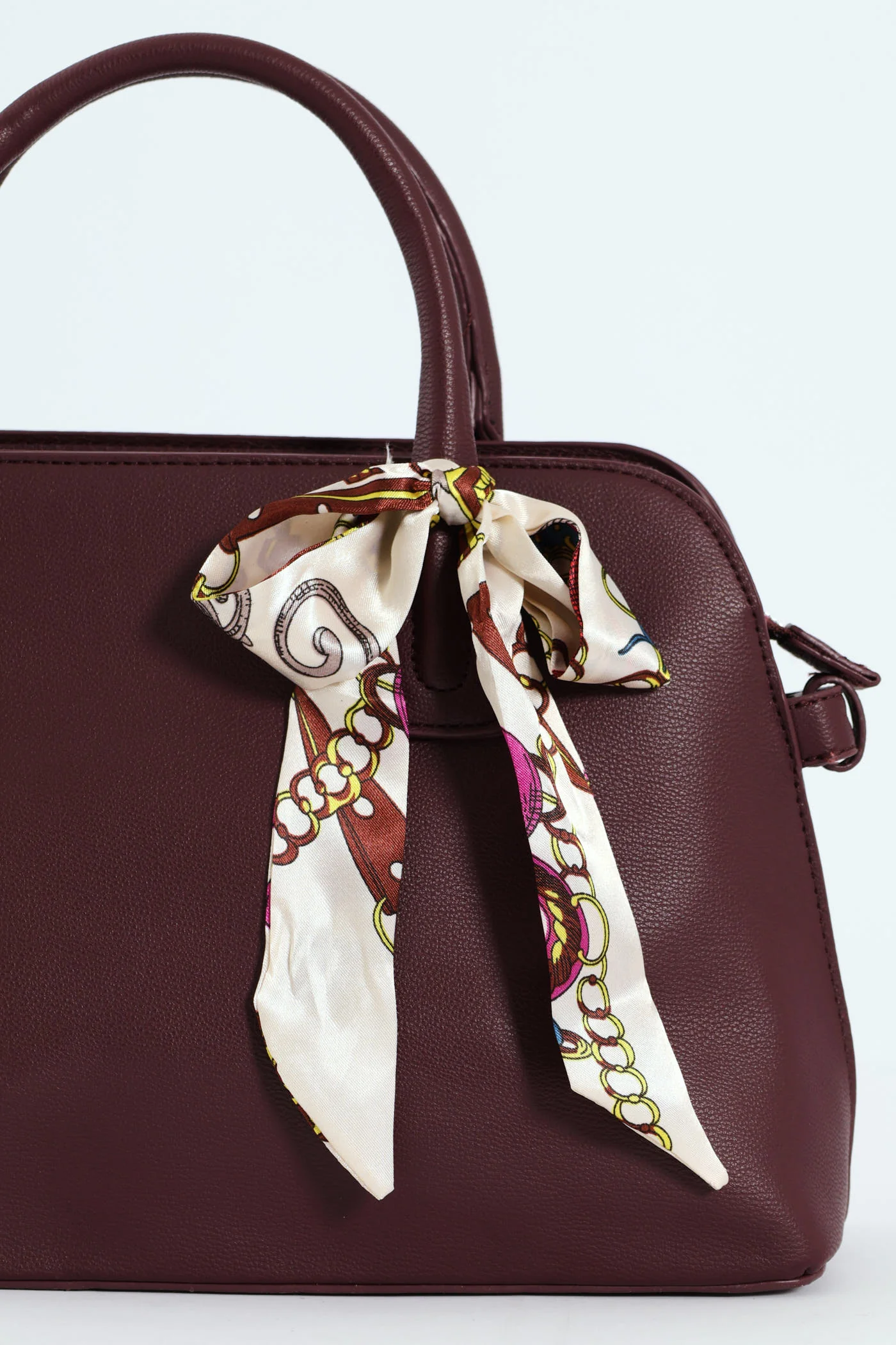 Ribbon Detail Double Handle Bowling Bag - Cherry - Image 5