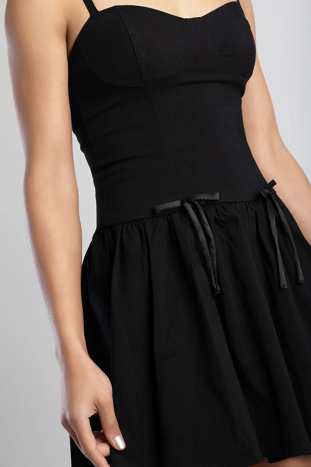 Ribbon Detail Mini Dress - Black - Image 2
