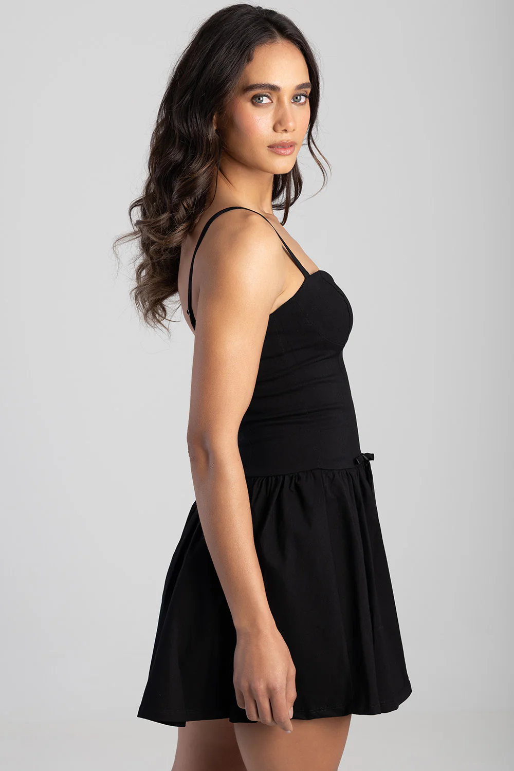 Ribbon Detail Mini Dress - Black - Image 5