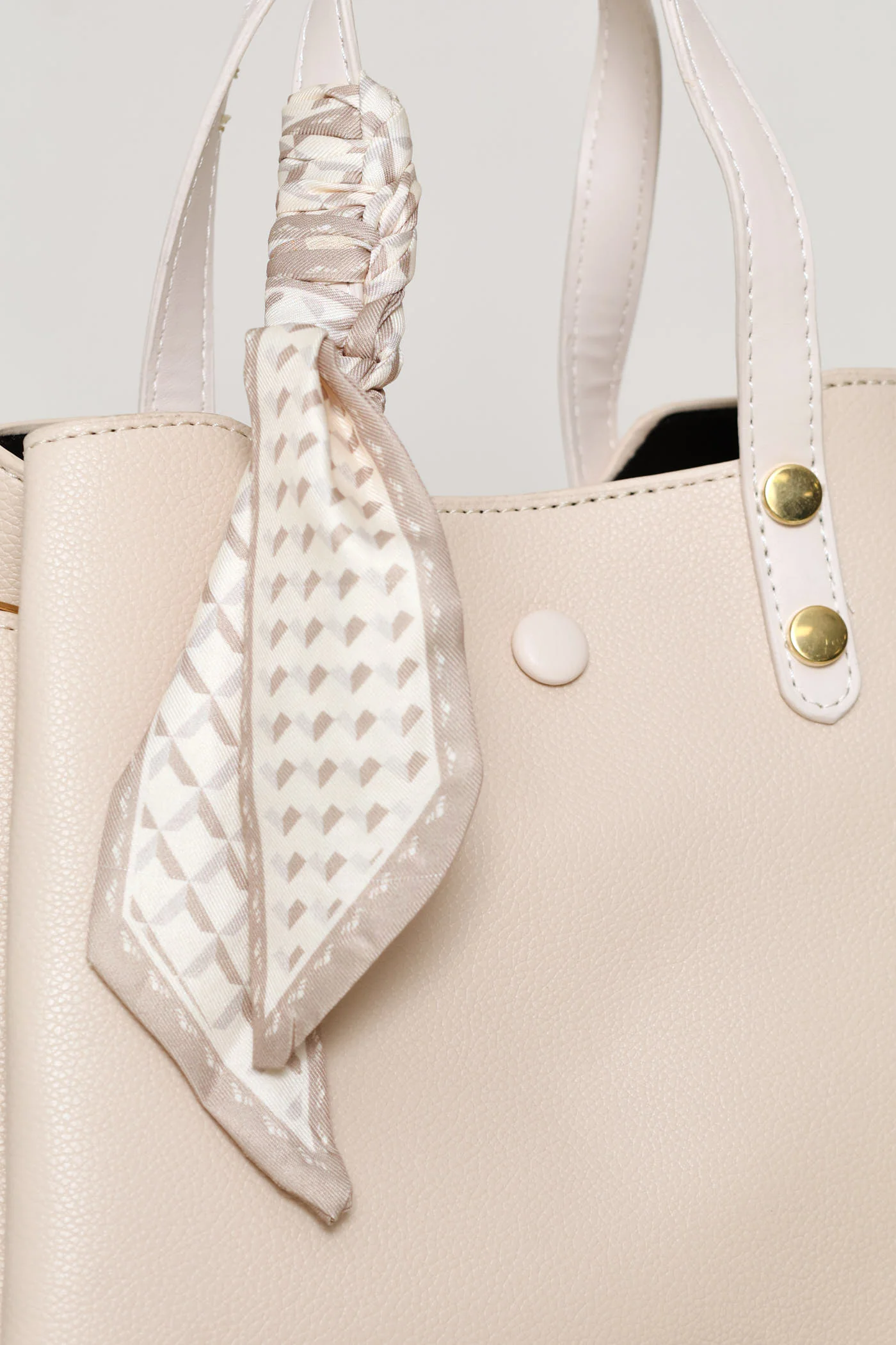 Ribbon Handle Crossbody Bag - Cream - Image 2