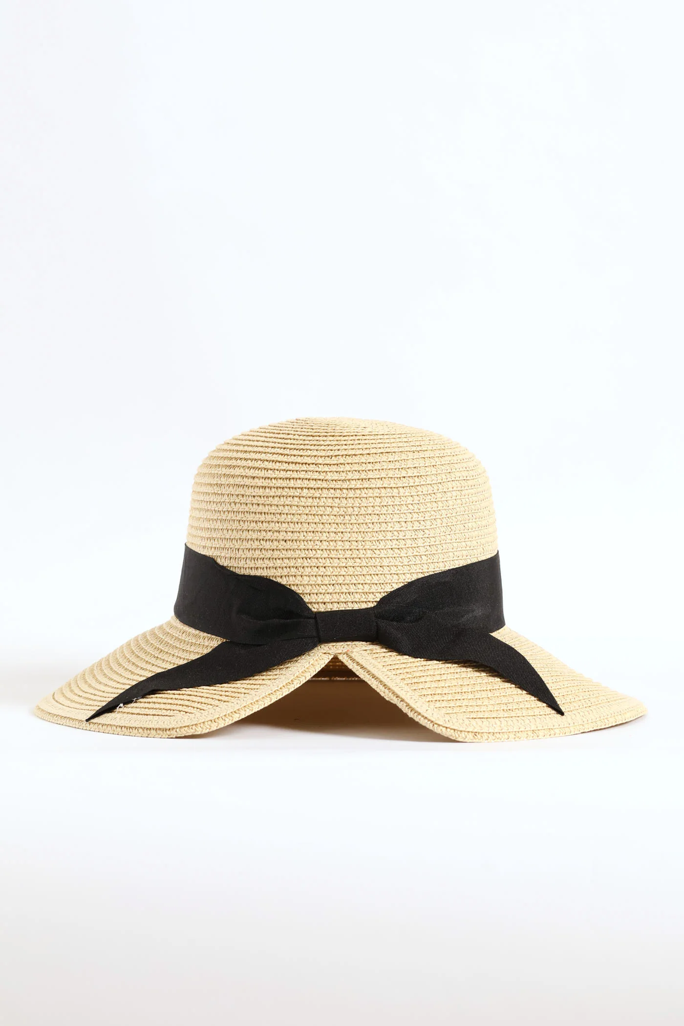 Ribbon Scalloped Back Straw Hat - Beige - Image 2