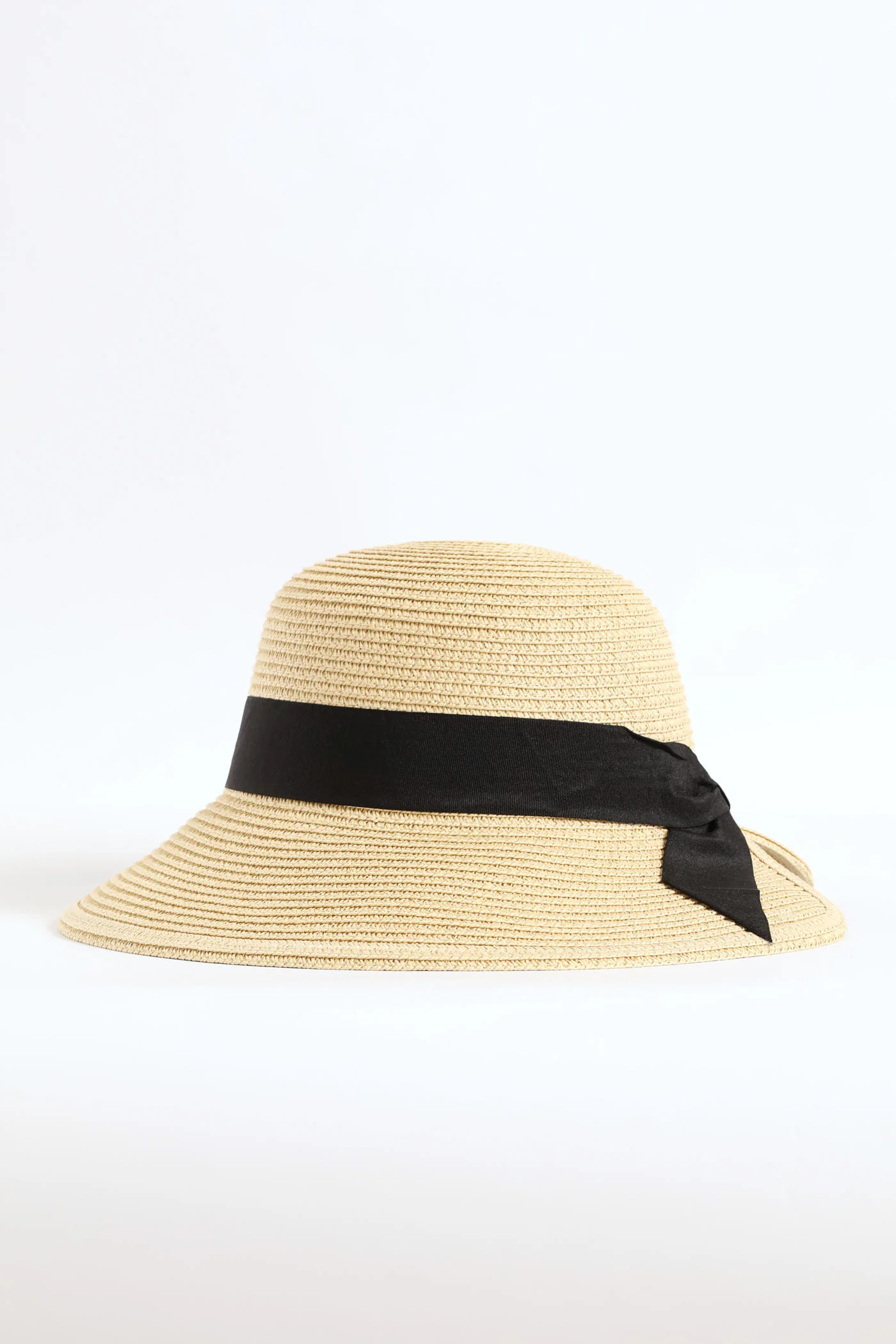 Ribbon Scalloped Back Straw Hat - Beige - Image 3