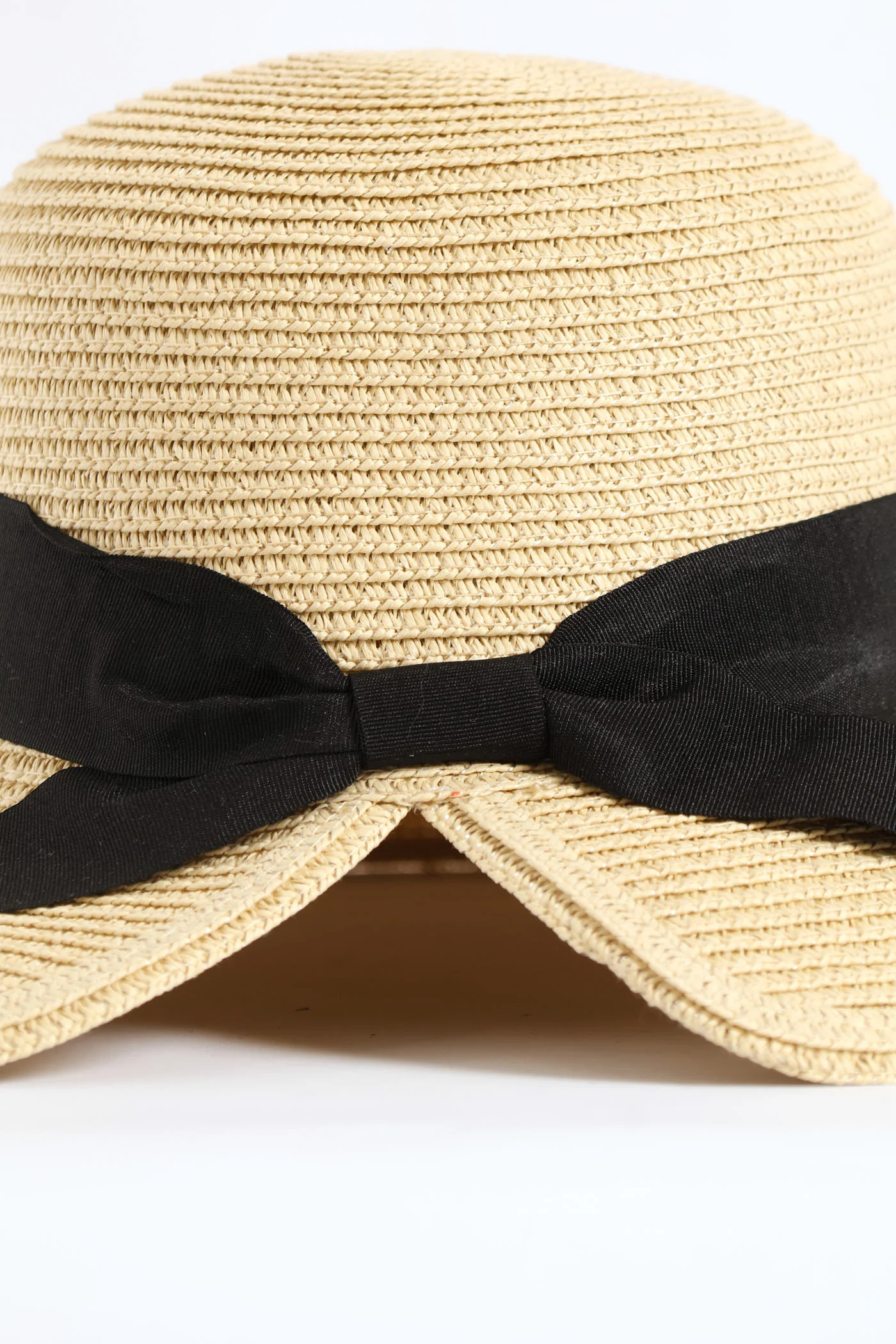 Ribbon Scalloped Back Straw Hat - Beige - Image 4