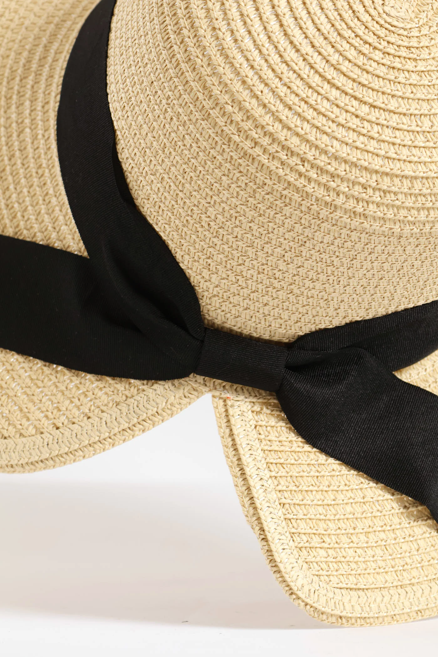 Ribbon Scalloped Back Straw Hat - Beige - Image 5