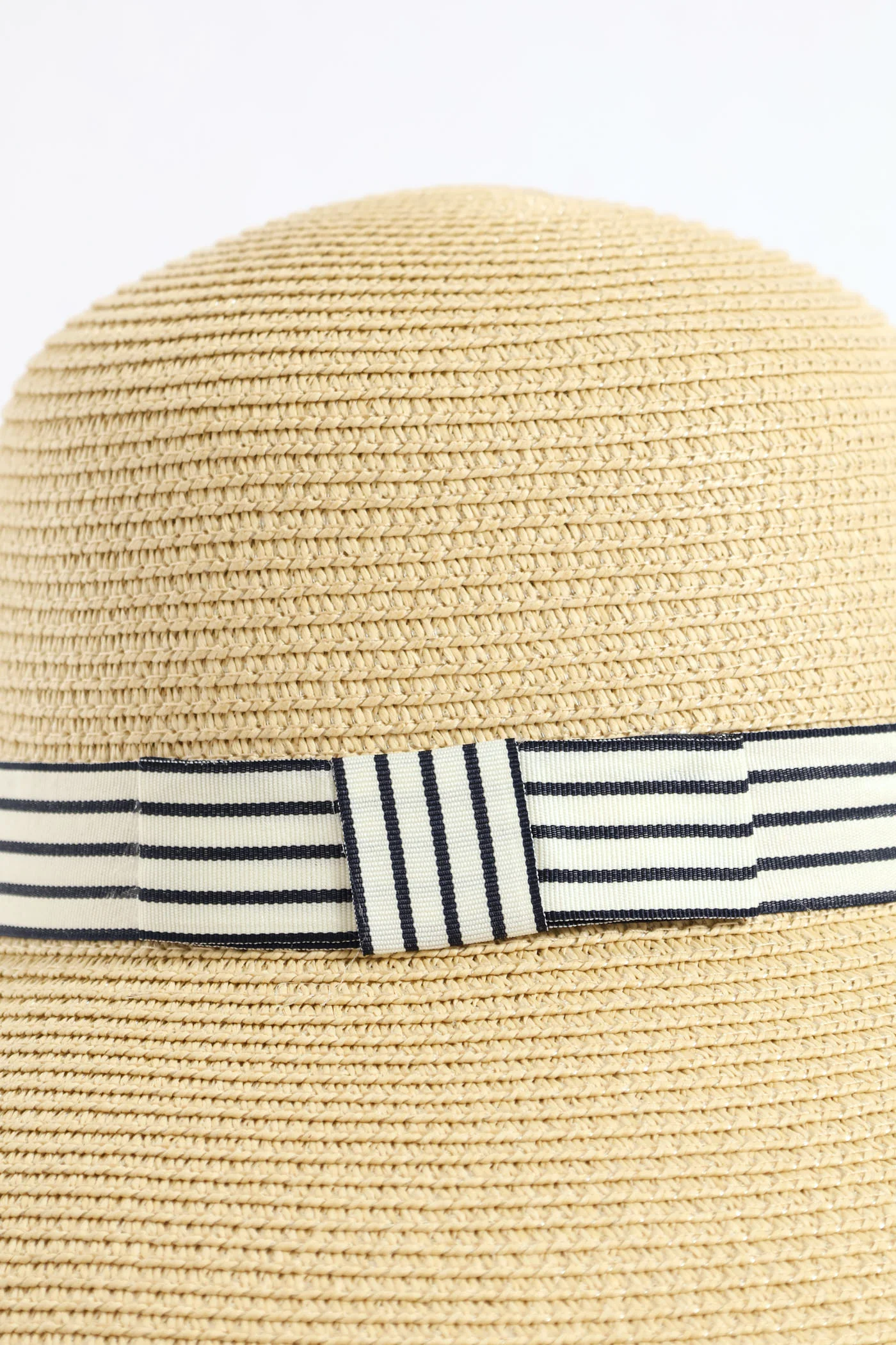 Ribbon Turned Down Straw Hat - Beige - Image 2