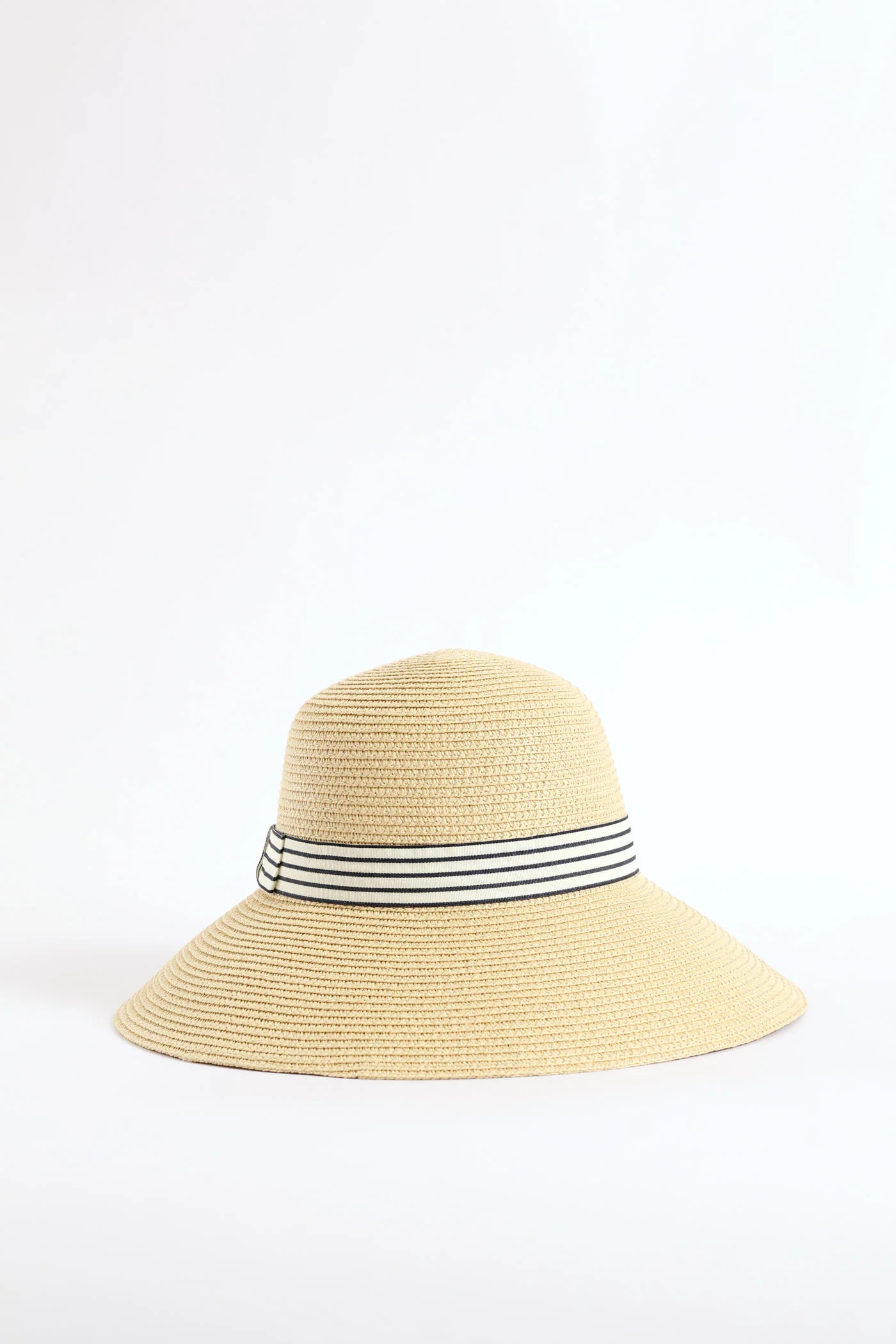 Ribbon Turned Down Straw Hat - Beige - Image 3