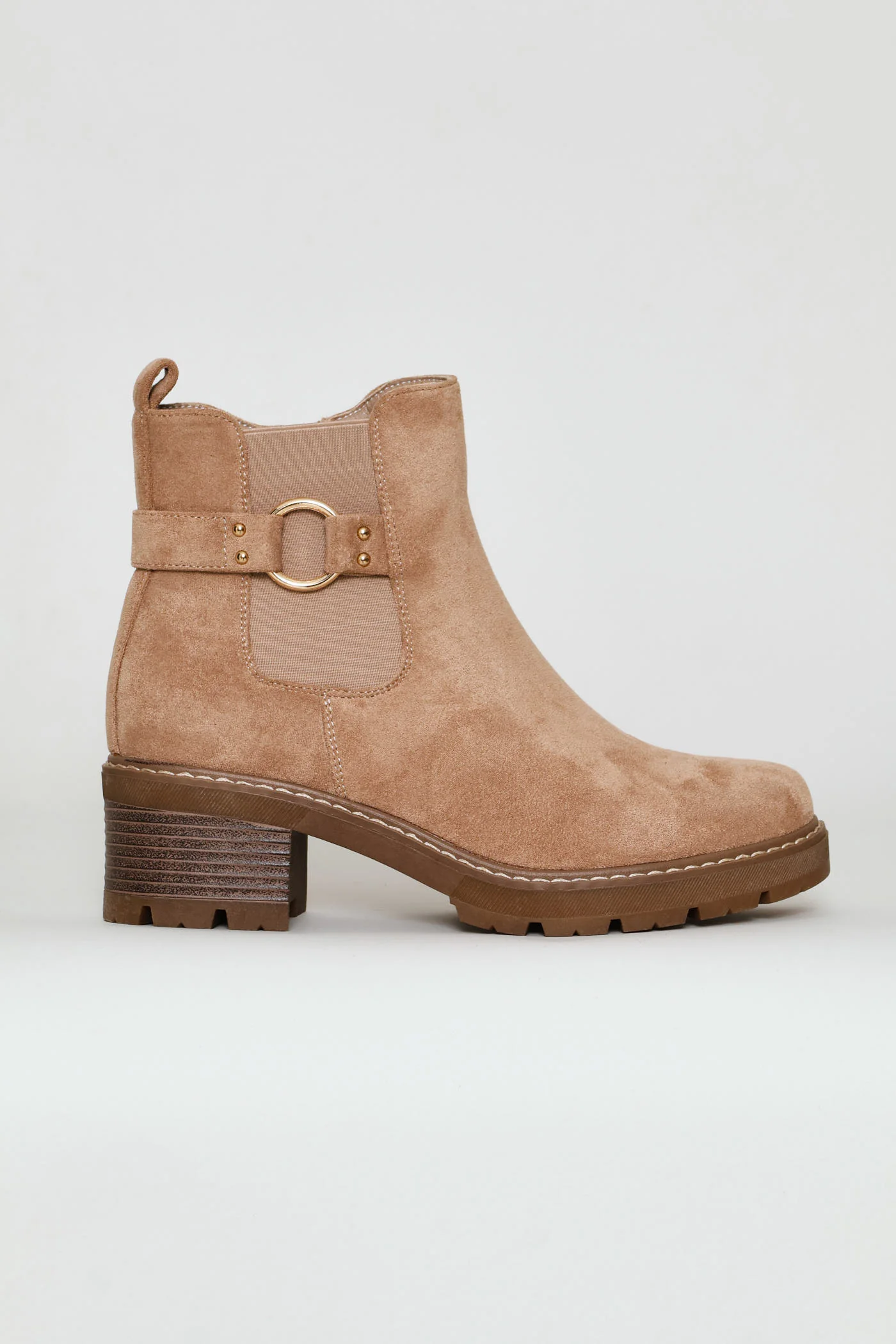Ring Detail Chunky Suede Chelsea Boot - Taupe - Image 3