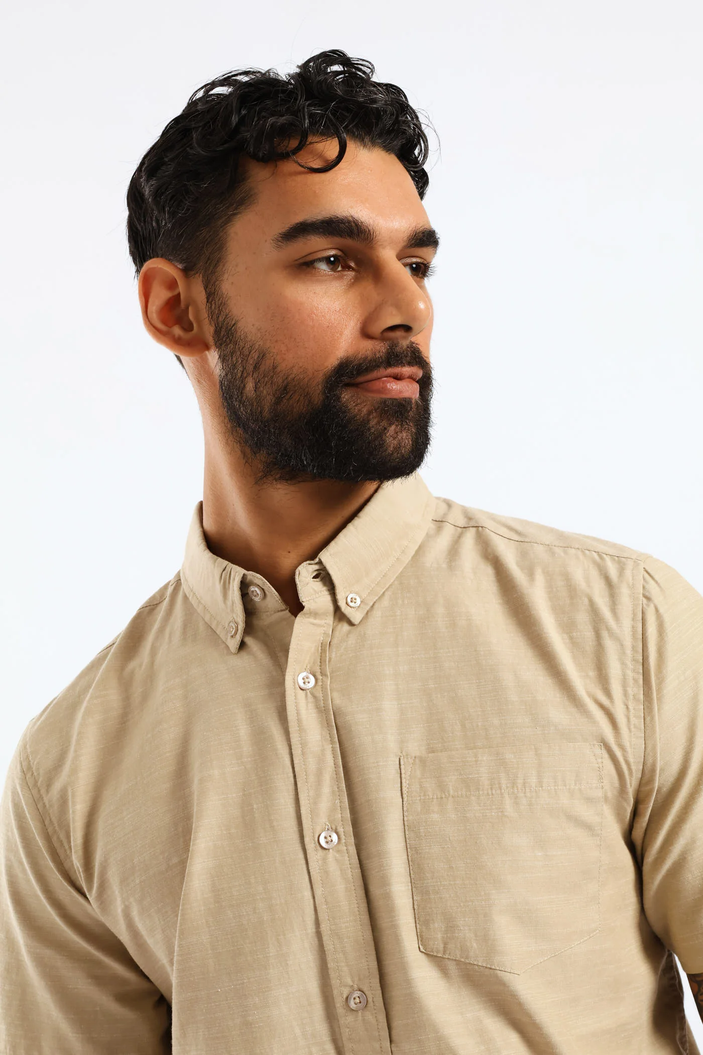 Ringspun Slub Button Down Shirt - Stone - Image 2