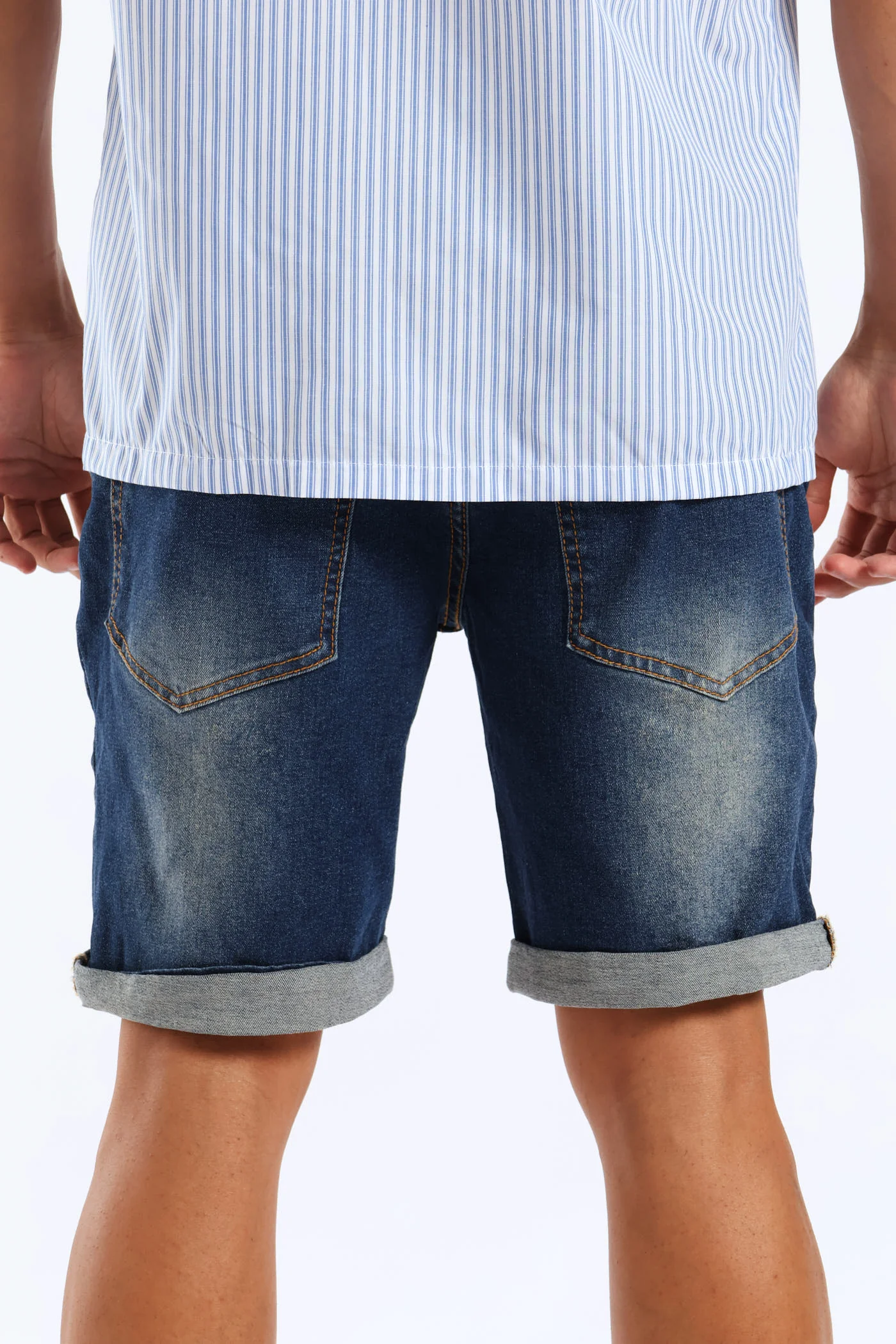 Rip & Repair Denim Shorts - Dark Blue Wash - Image 4
