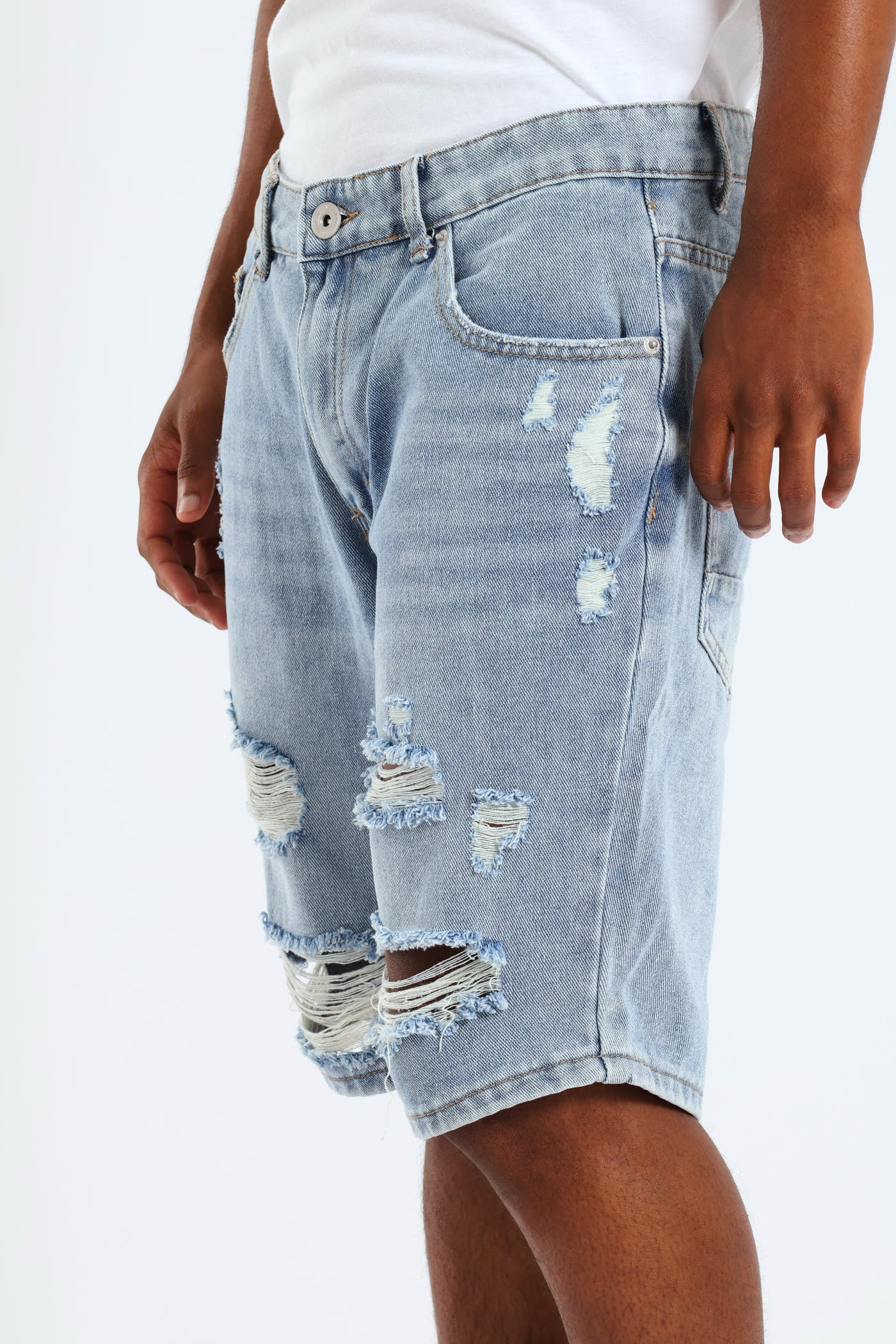 Rip & Repair Denim Shorts - Light Wash - Image 2