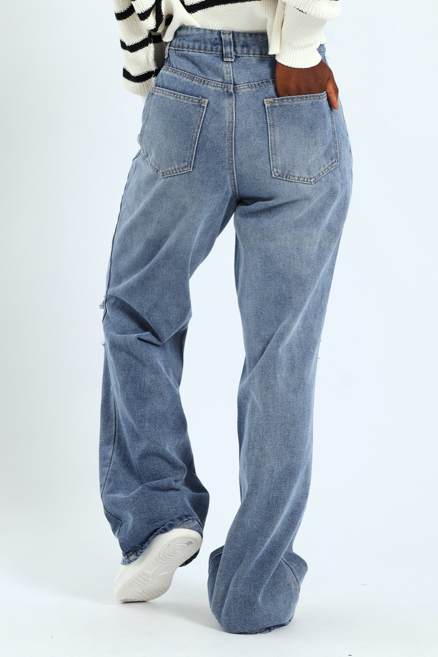 Rip & Repair Regular Rise Wide Leg Denim - Mid Blue - Image 3