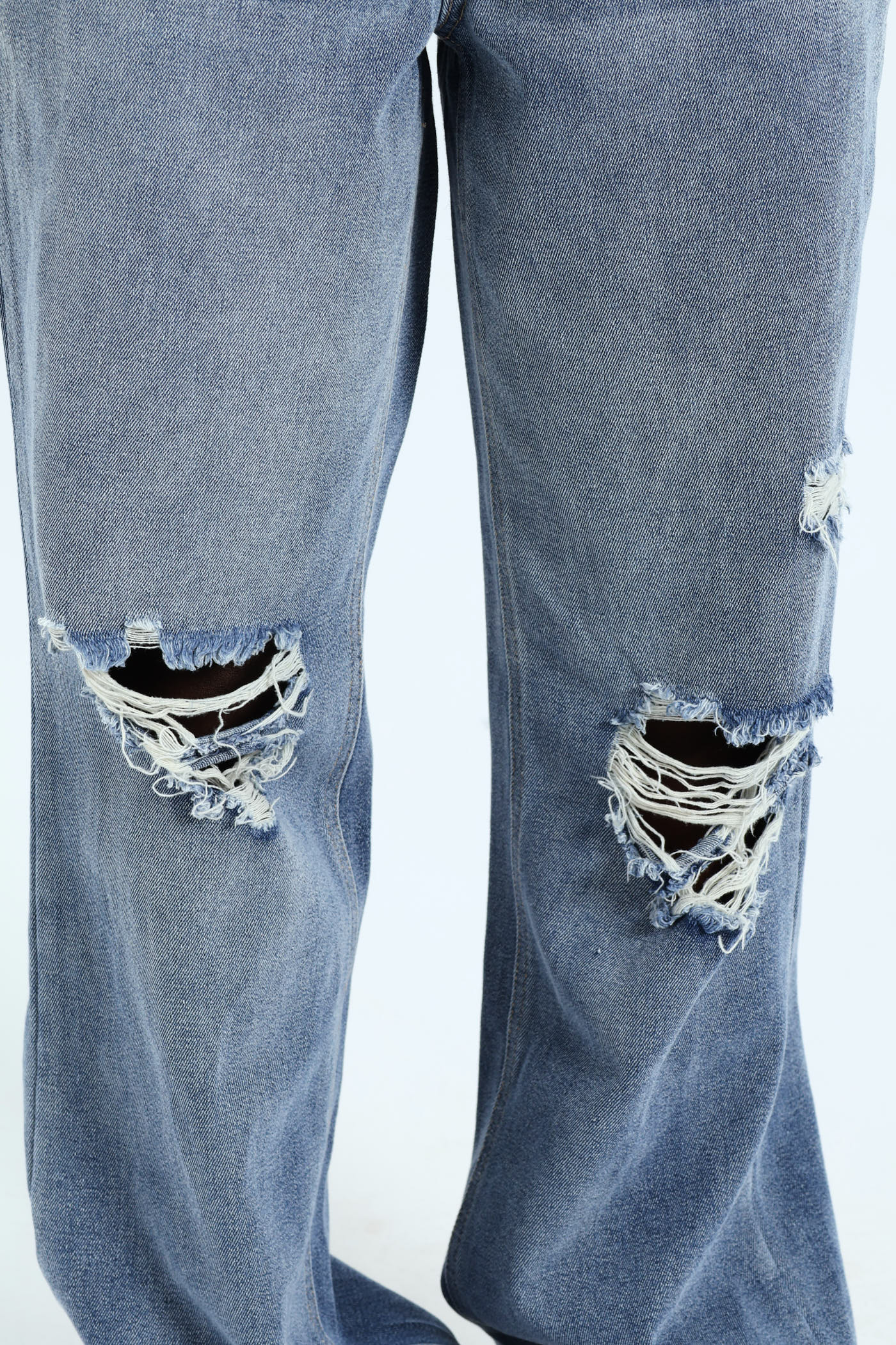 Rip & Repair Regular Rise Wide Leg Denim - Mid Blue - Image 5