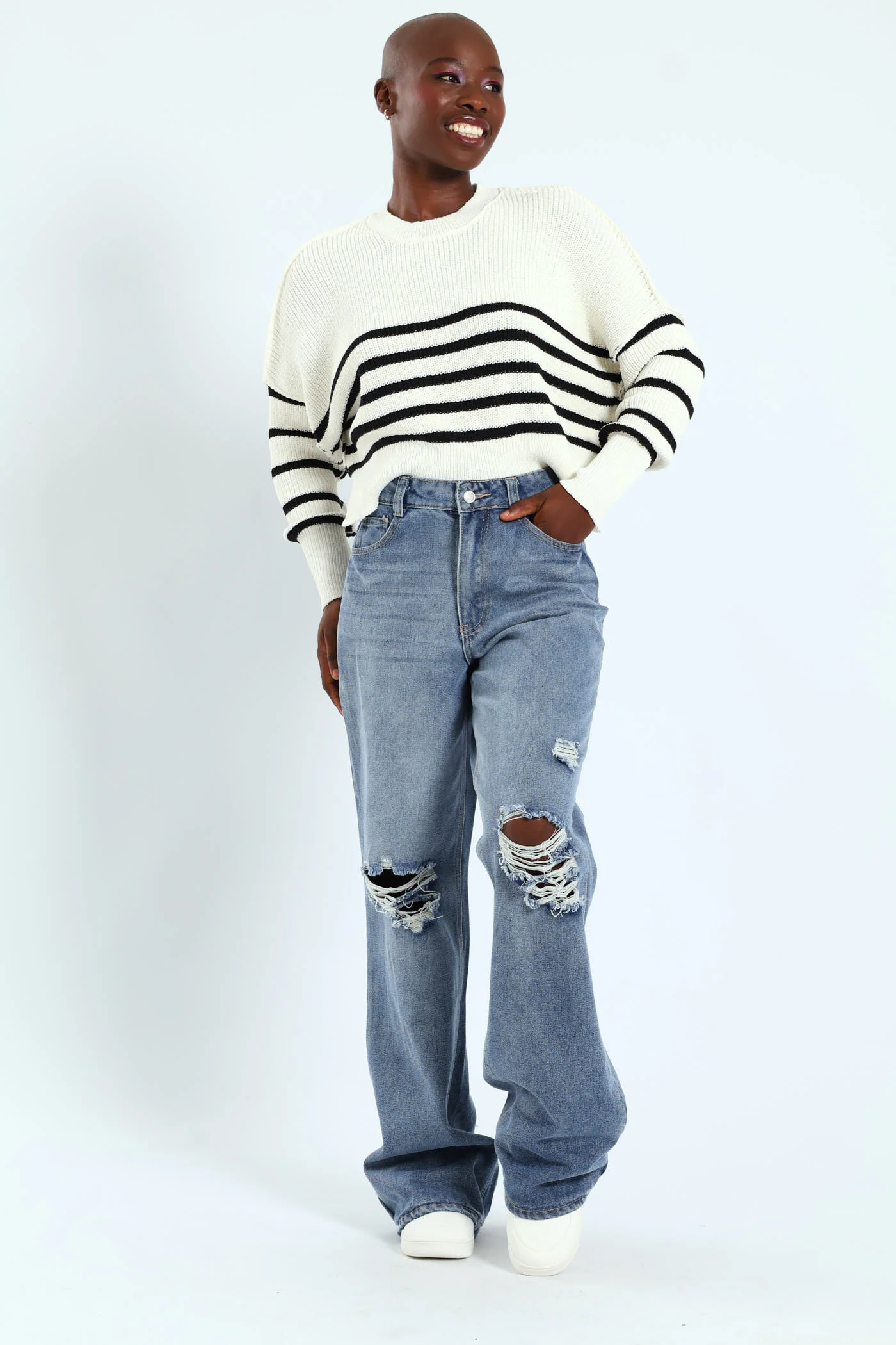 Rip & Repair Regular Rise Wide Leg Denim - Mid Blue - Image 6