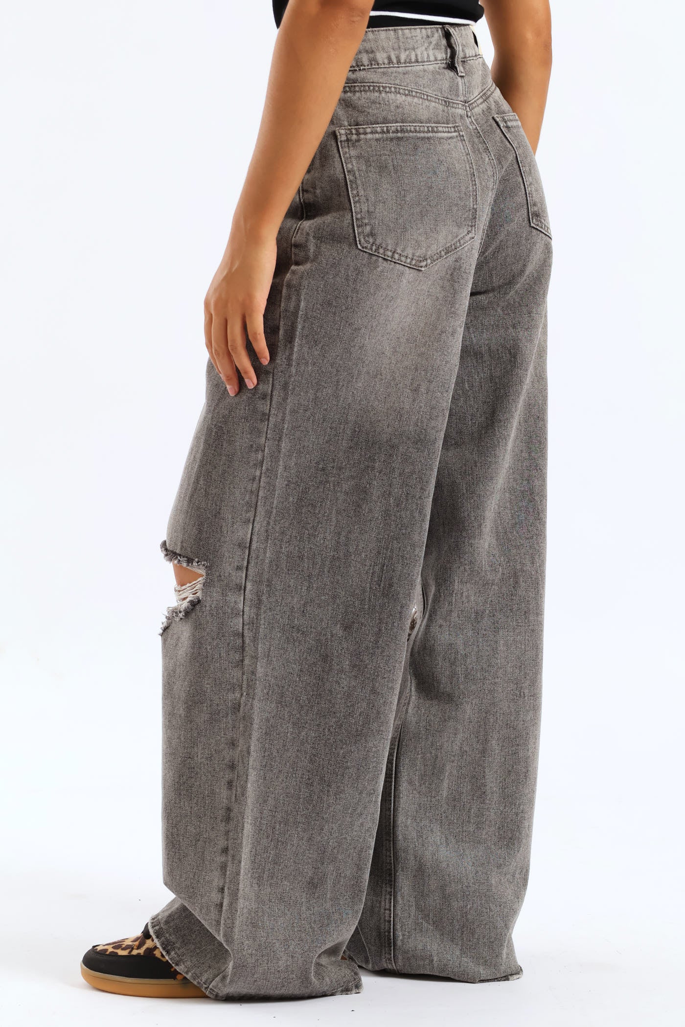 Ripped Baggy Jean - Grey - Image 6