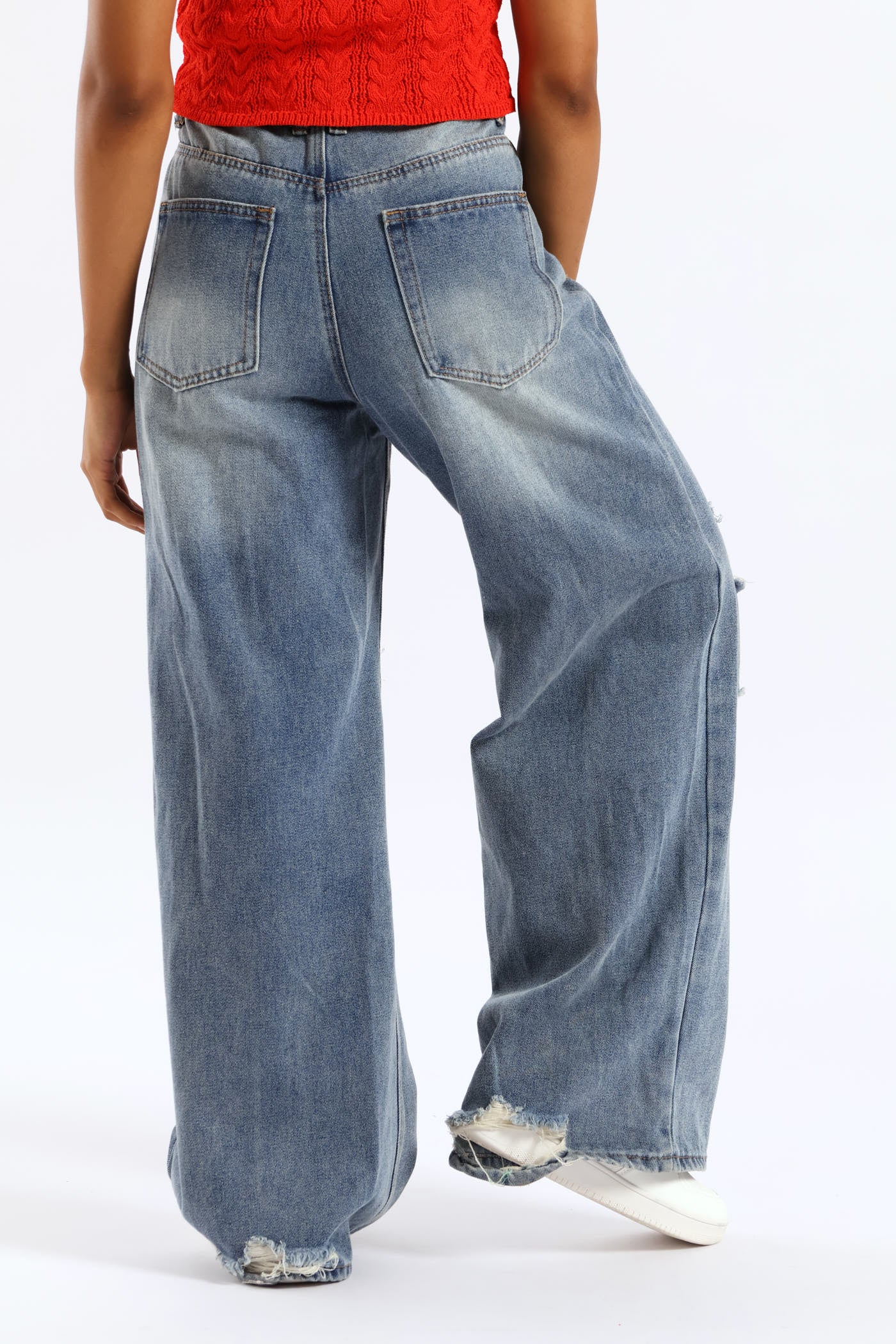Ripped Baggy Jean - Mid Blue - Image 5