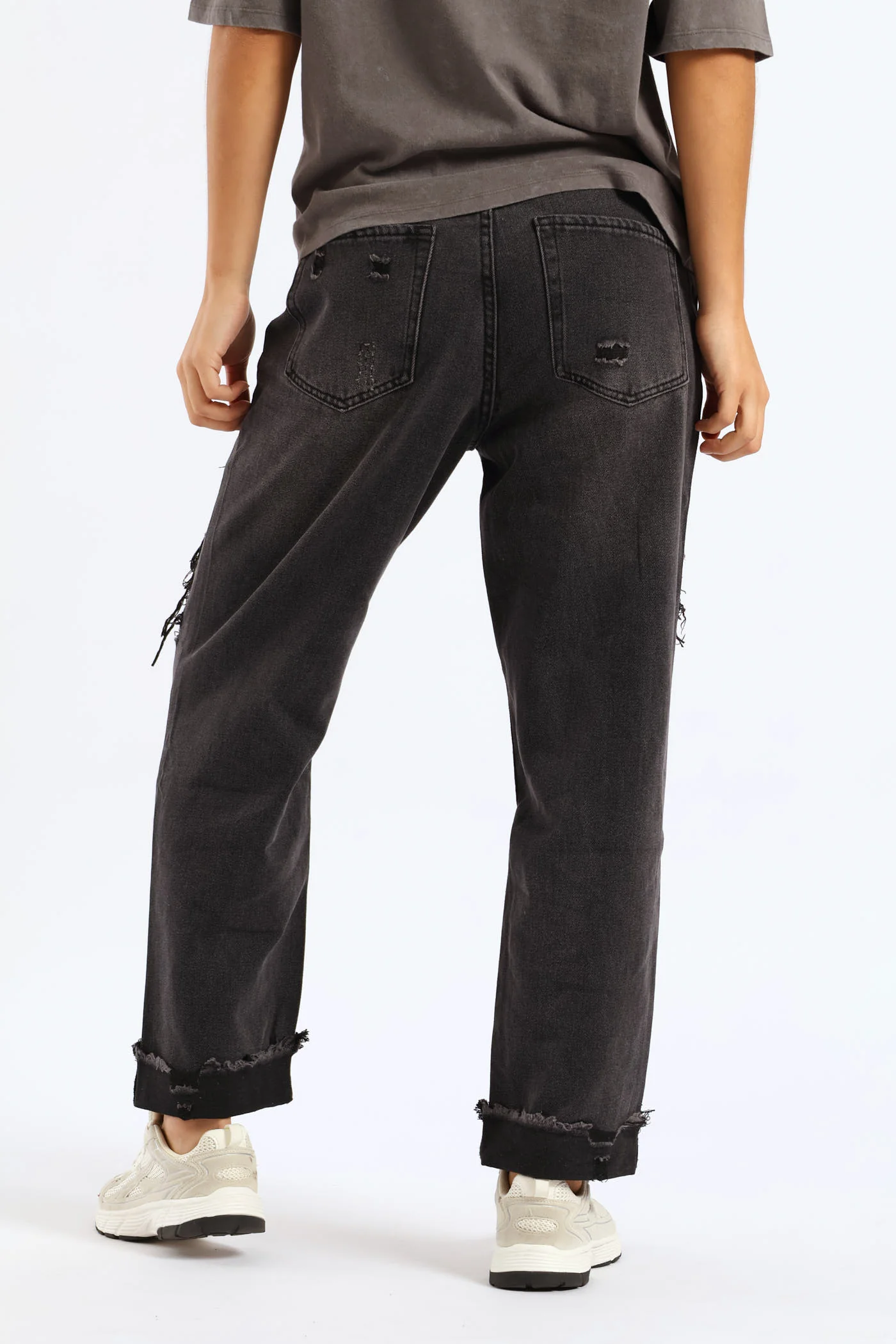 Ripped Knee Boyfriend Jean - Salty Black - Image 4