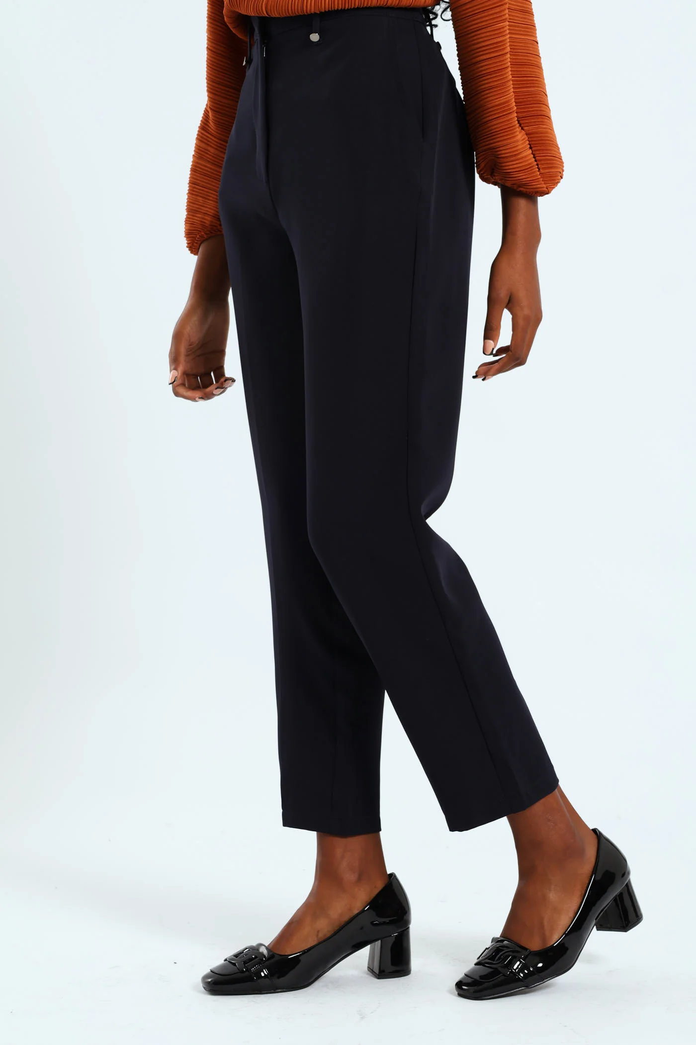 Rivet Detail Slim Leg Pants - Navy - Image 3