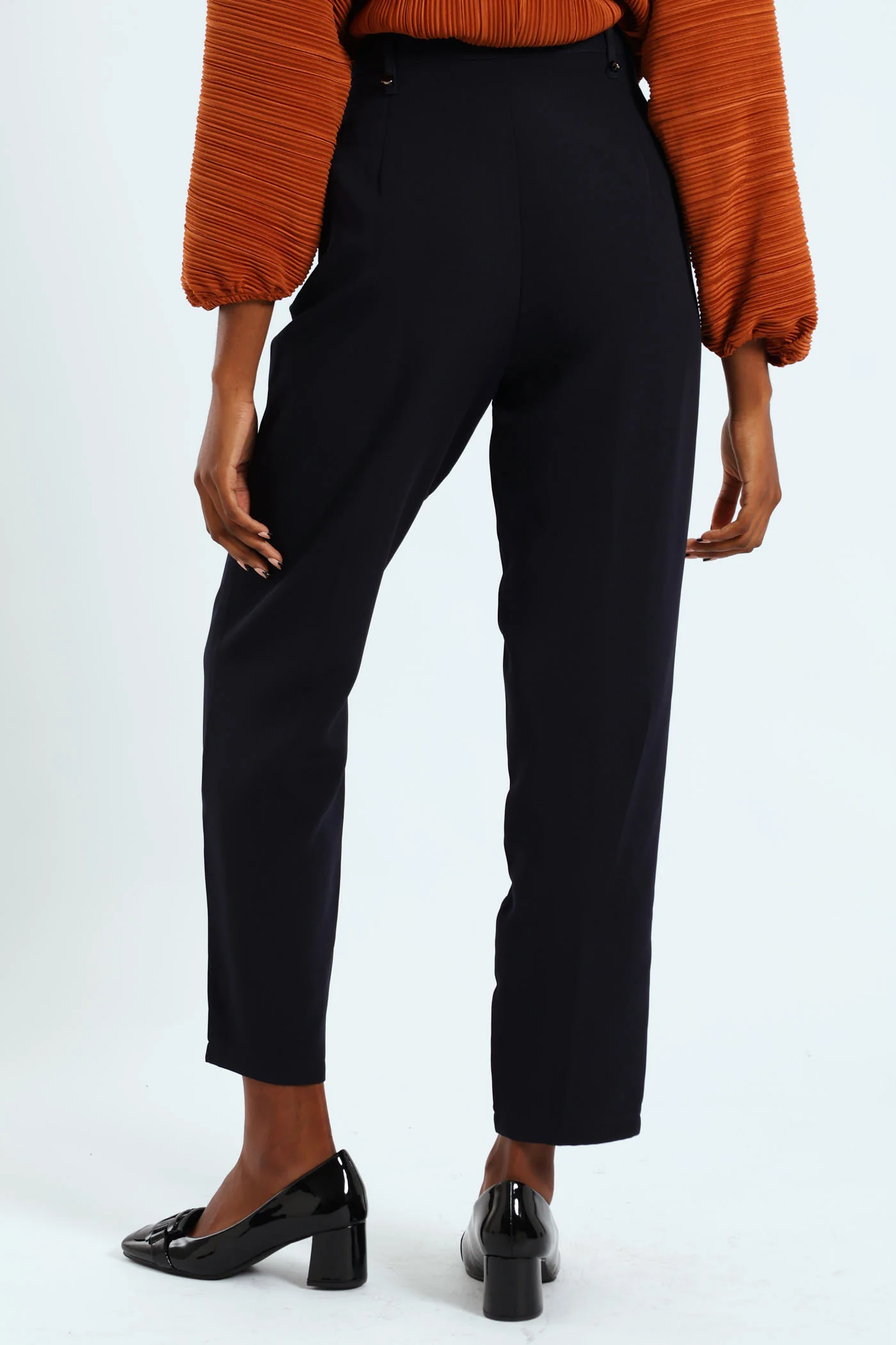 Rivet Detail Slim Leg Pants - Navy - Image 4