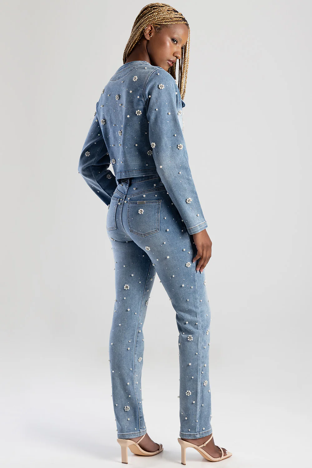 Riveted Pearl Detail Jacket With Front Pockets - Light Wash - Image 6