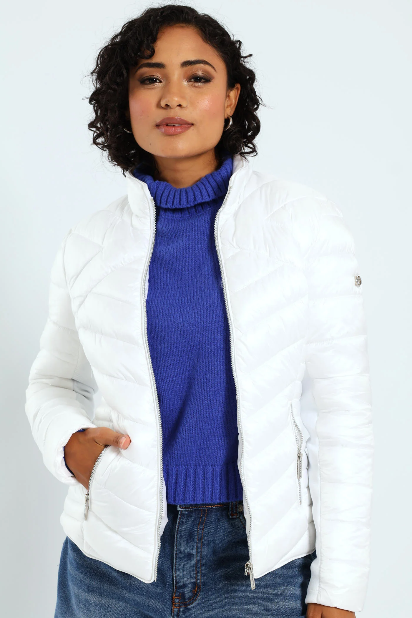 Rivilla Cropped Puffer Jacket - White - Image 7