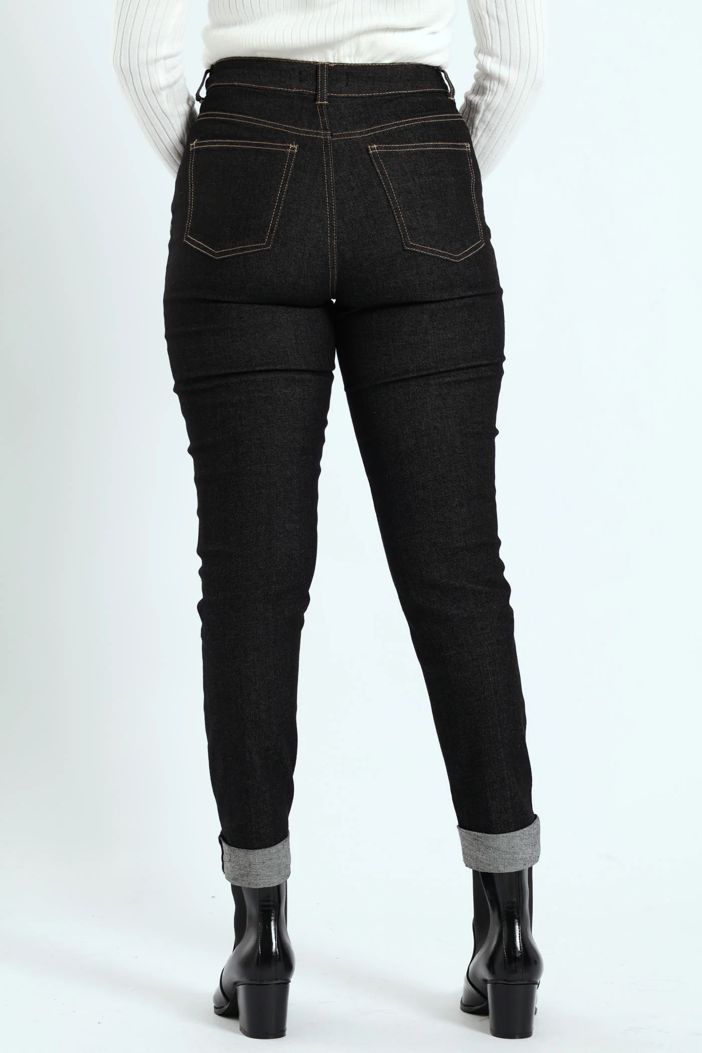Roll Hem Crease Front Cigarette Denim - Black - Image 3