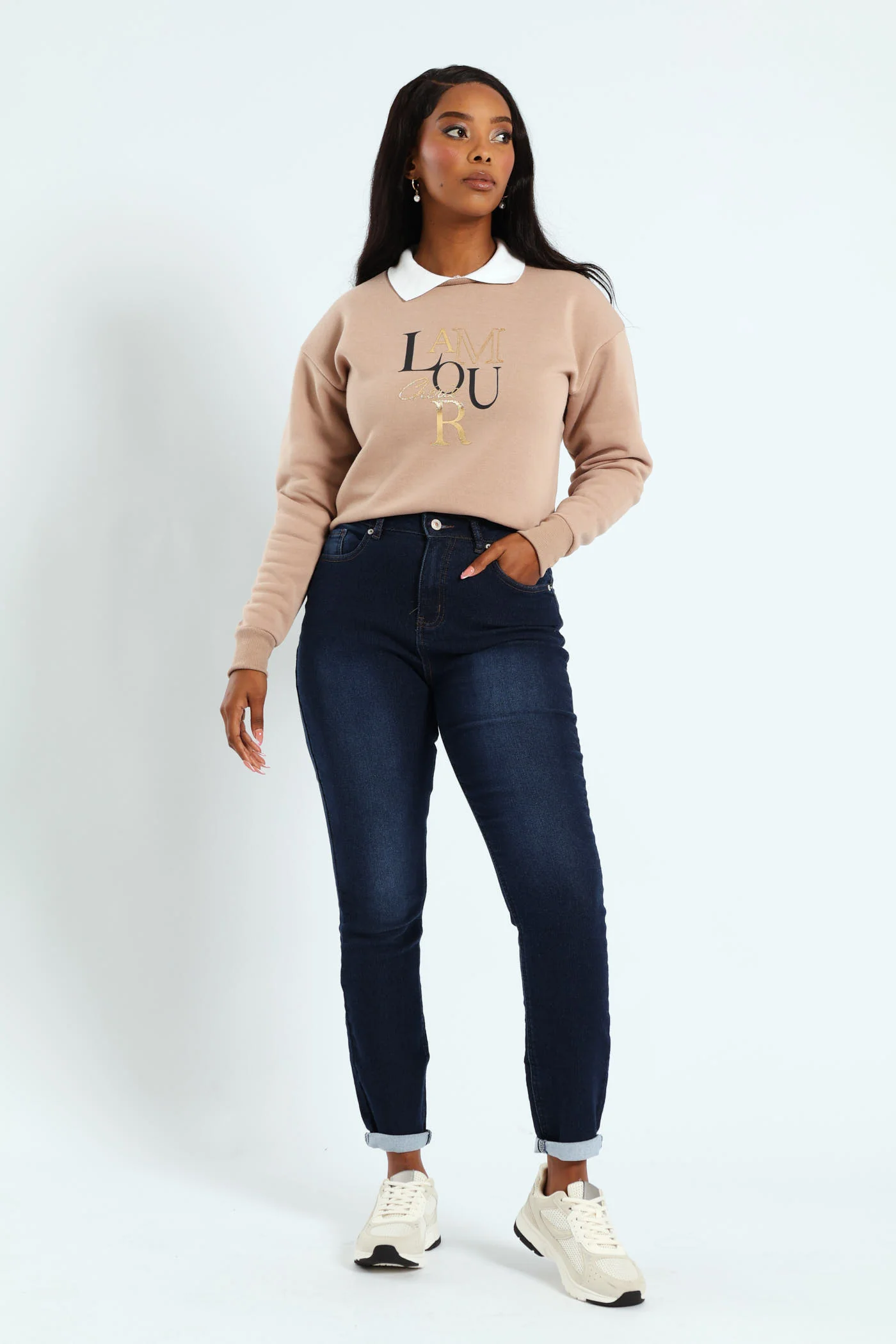 Roll Hem Knit Denim Skinny Leg Jean - Dark Wash - Image 11