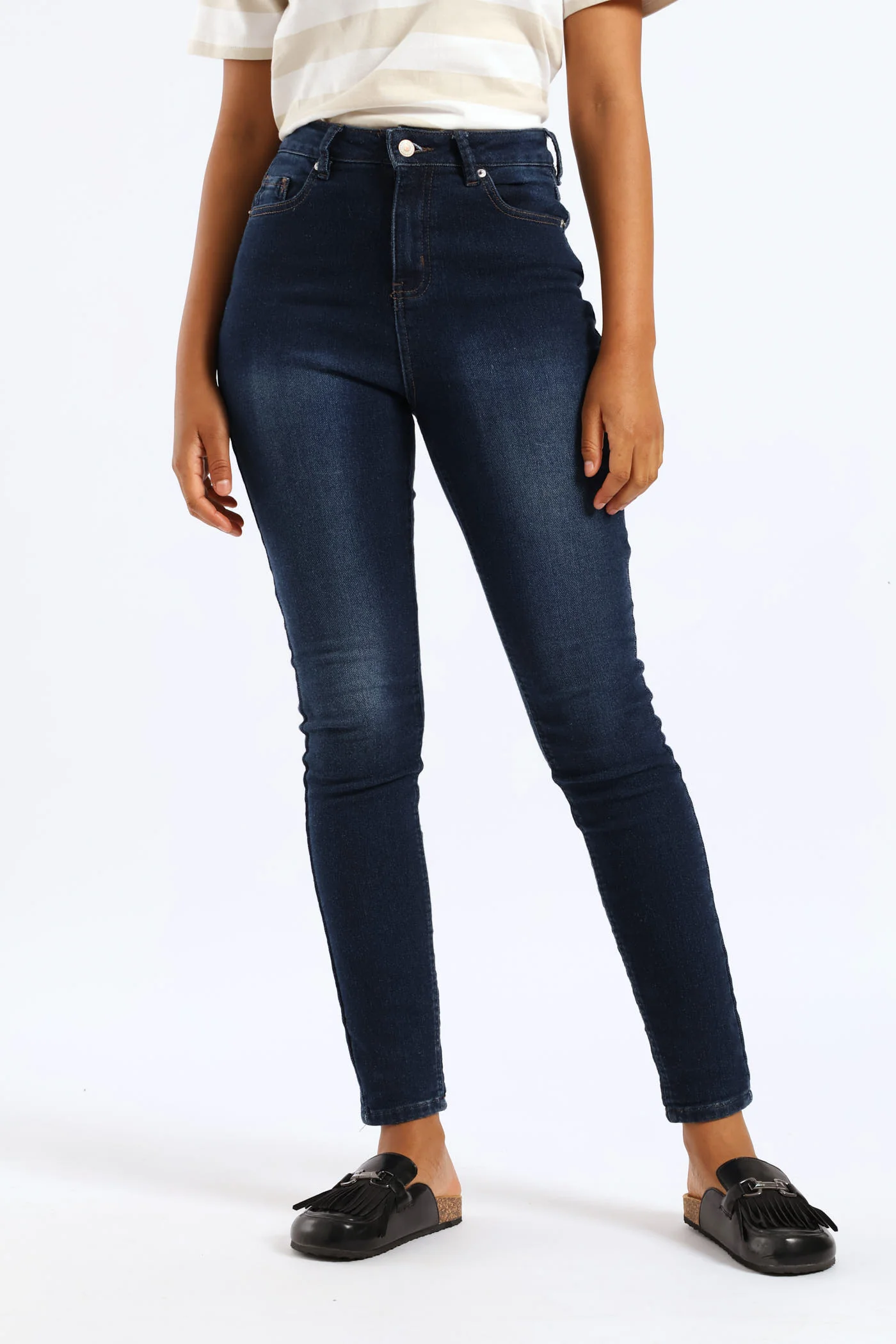 Roll Hem Knit Denim Skinny Leg Jean - Dark Wash - Image 2