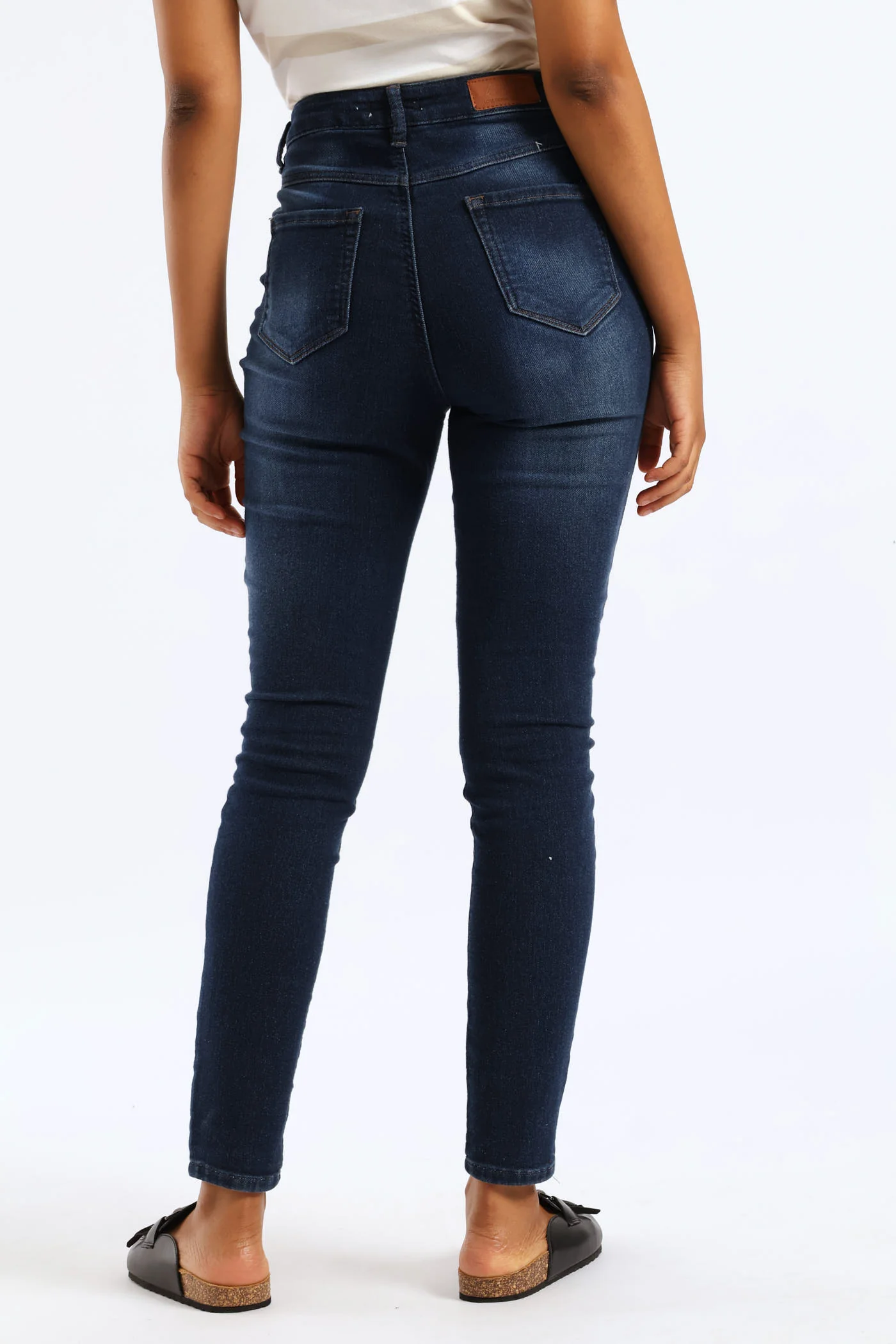 Roll Hem Knit Denim Skinny Leg Jean - Dark Wash - Image 3