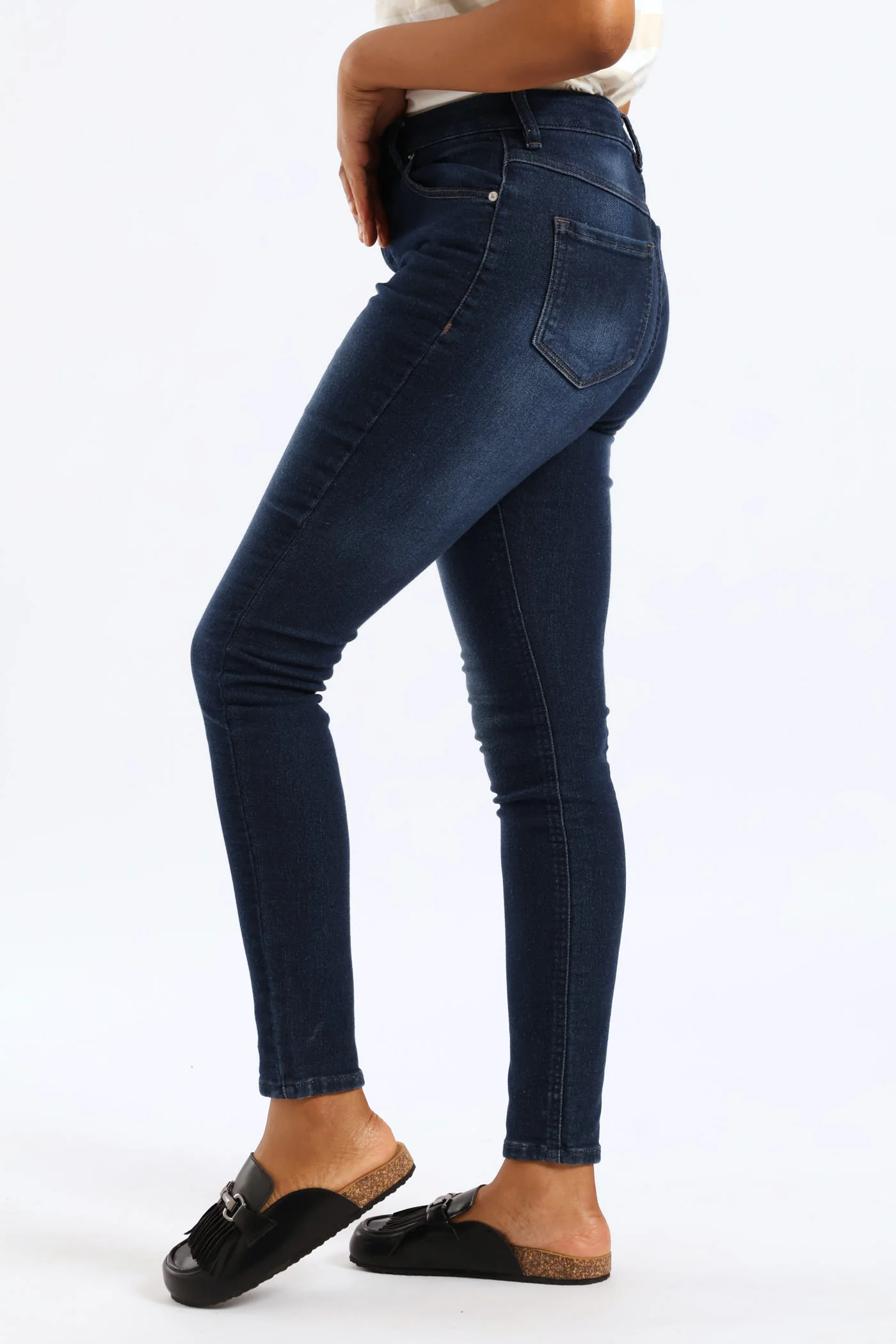 Roll Hem Knit Denim Skinny Leg Jean - Dark Wash - Image 4