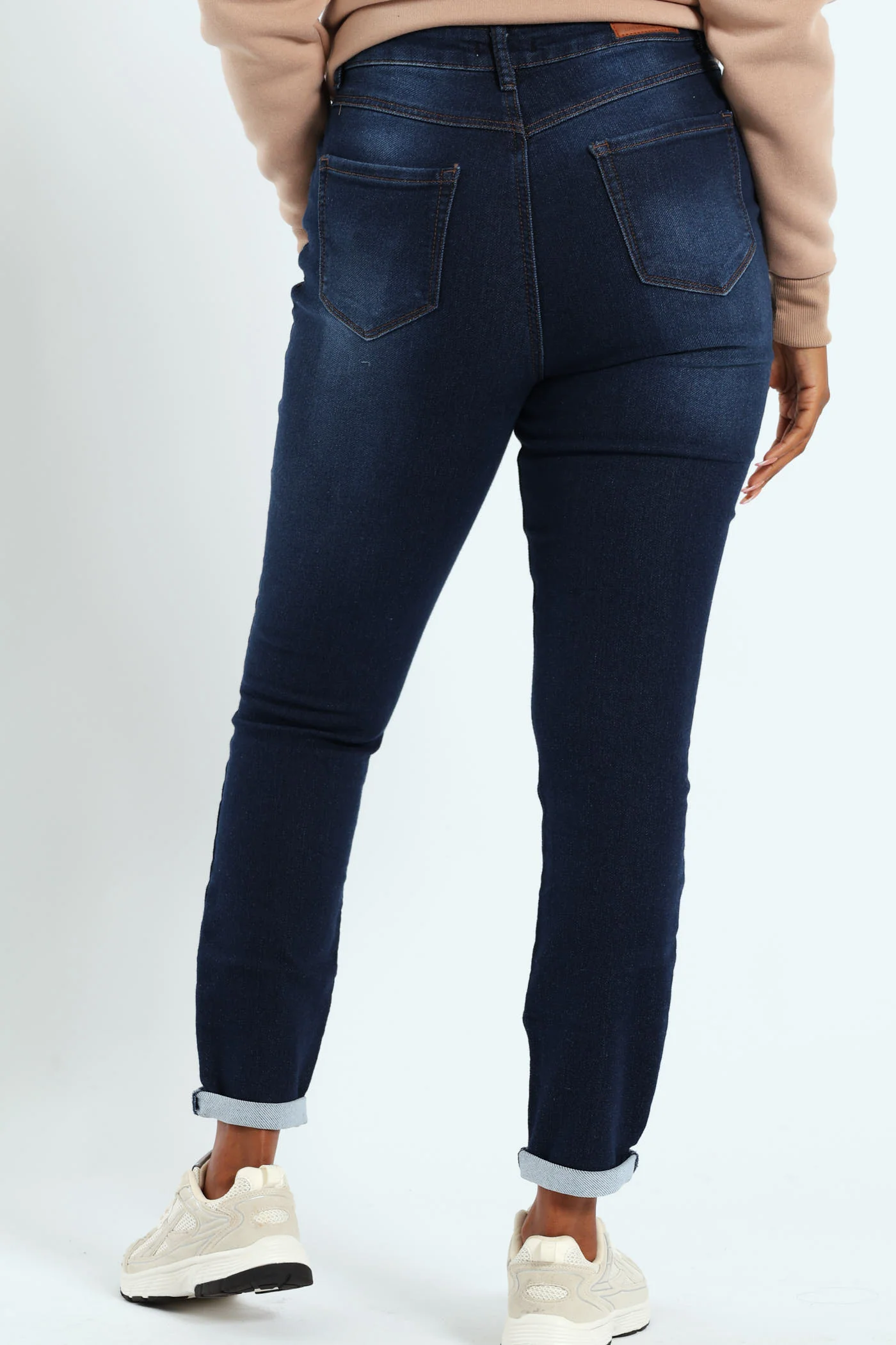 Roll Hem Knit Denim Skinny Leg Jean - Dark Wash - Image 8