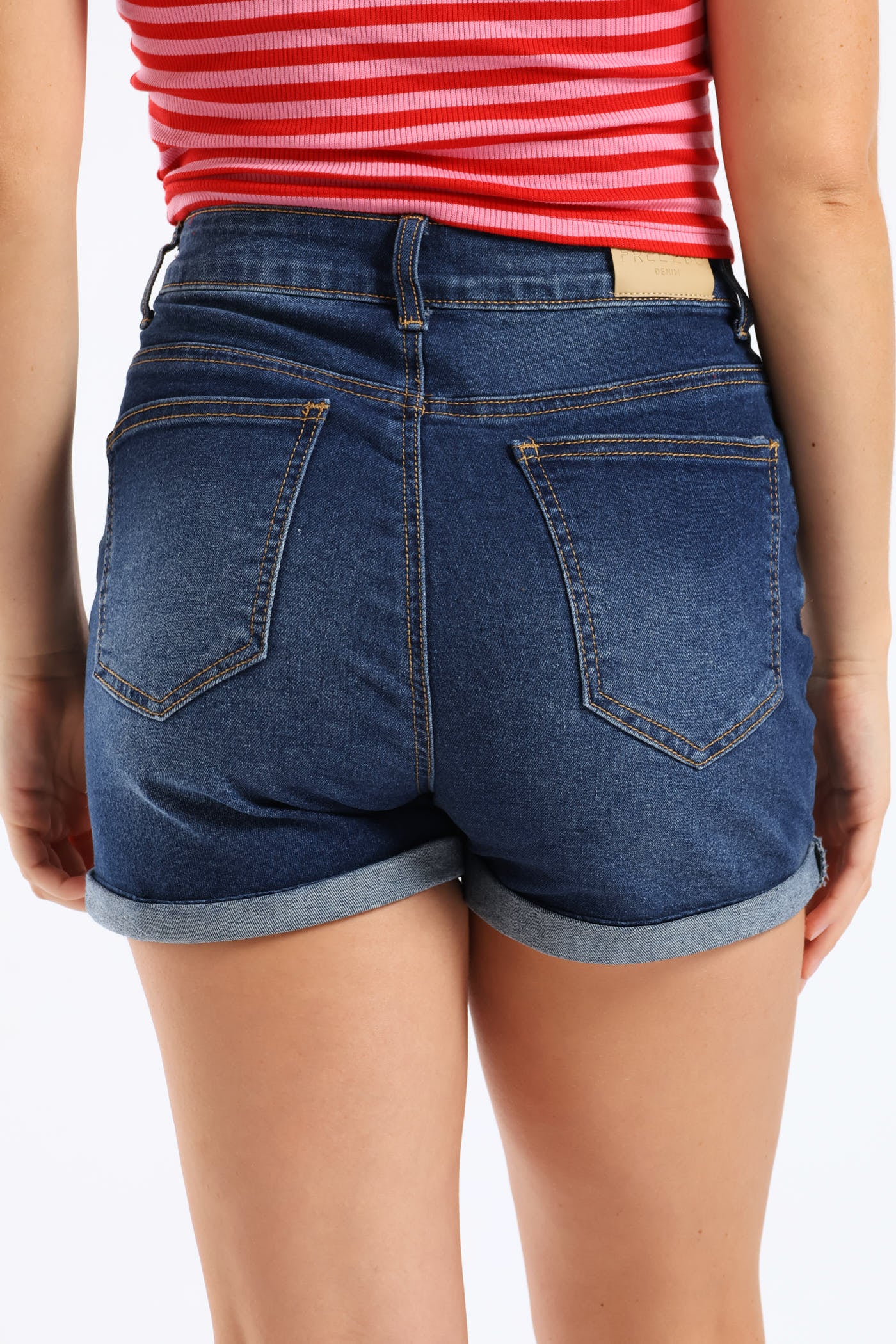 Roll Hem Stretch Cheeky Short - Mid Blue - Image 4