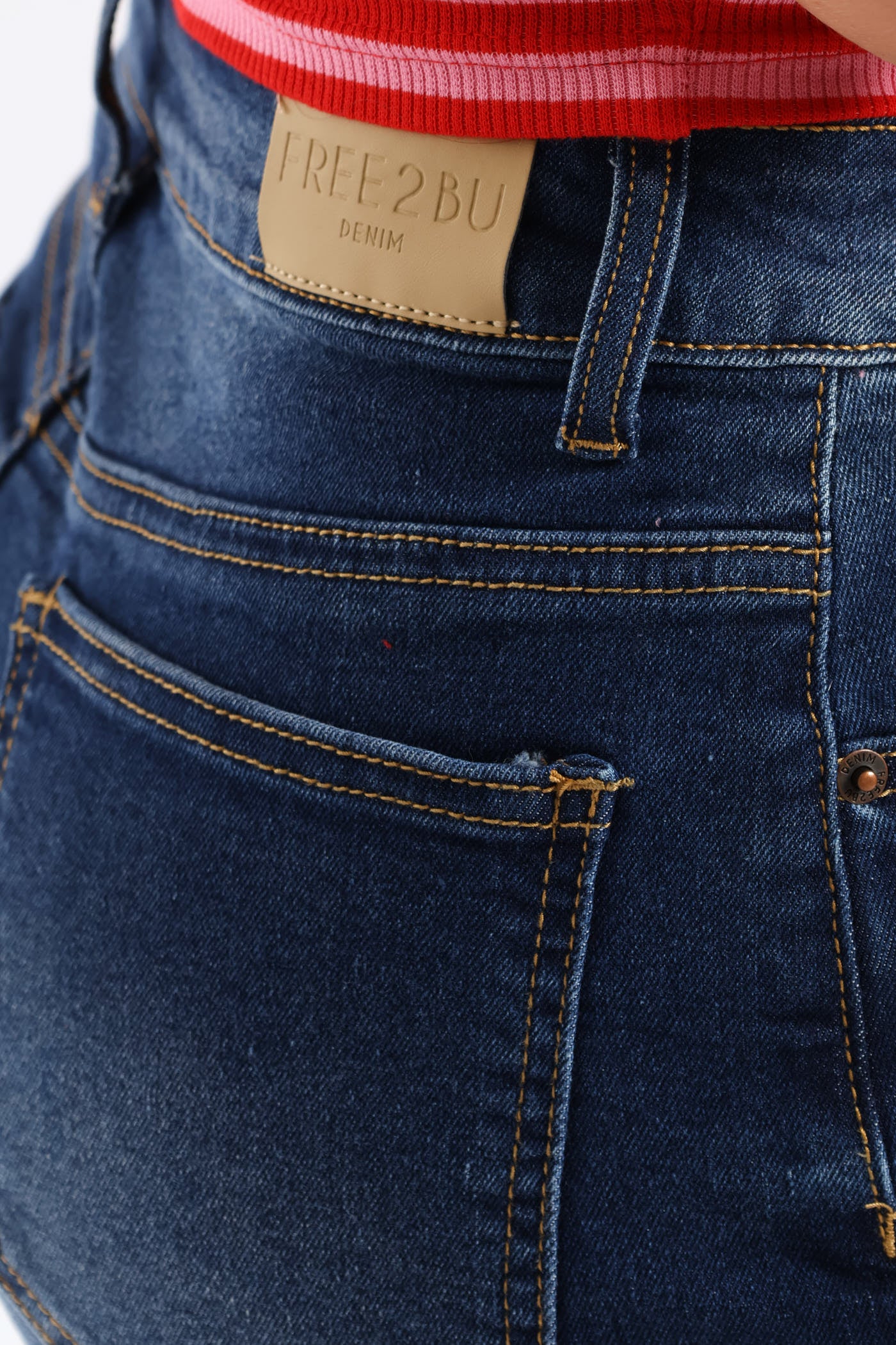 Roll Hem Stretch Cheeky Short - Mid Blue - Image 5