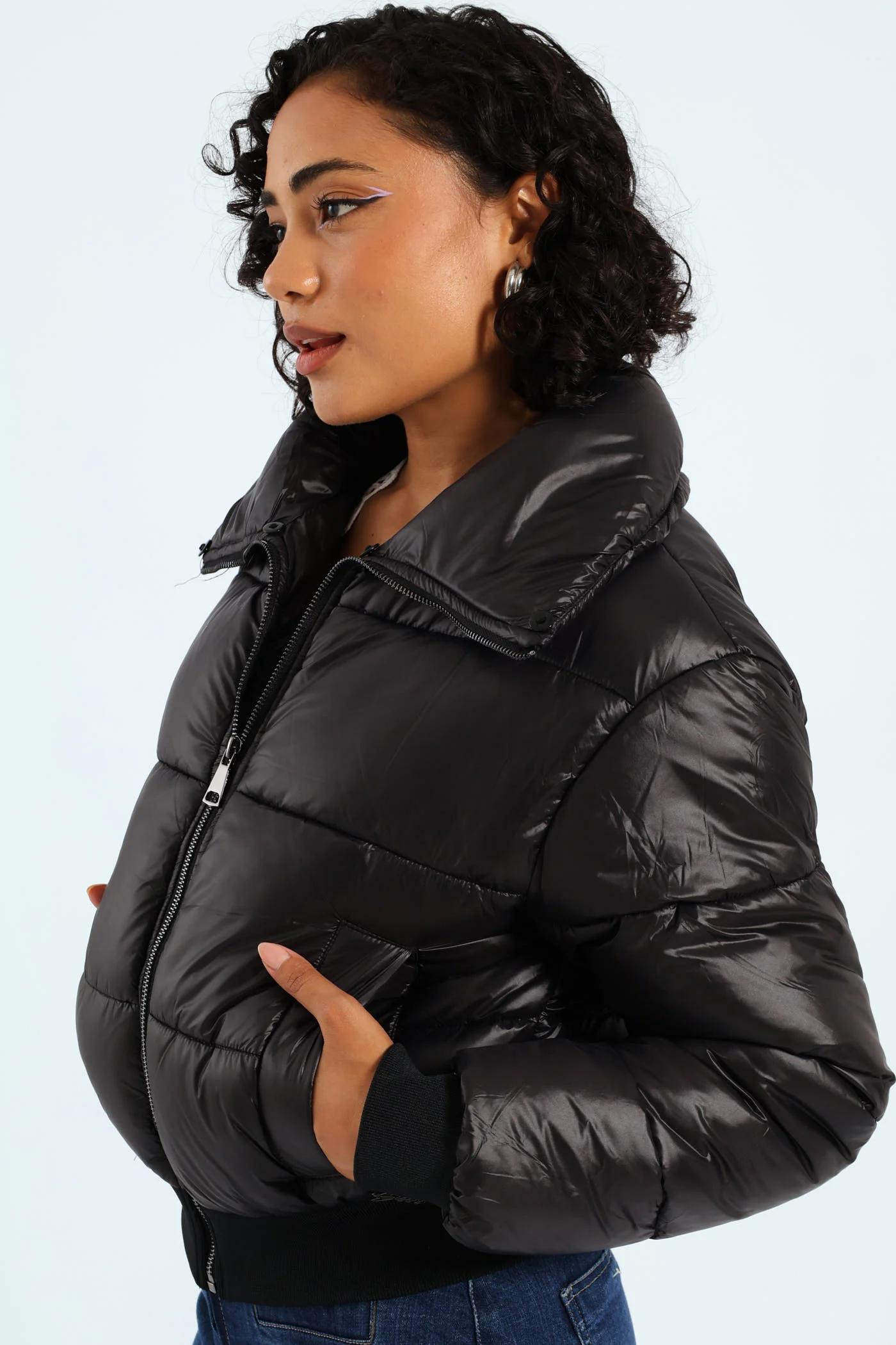 Roll With It Puffer Jacket With Fur Collar - Black - Image 3