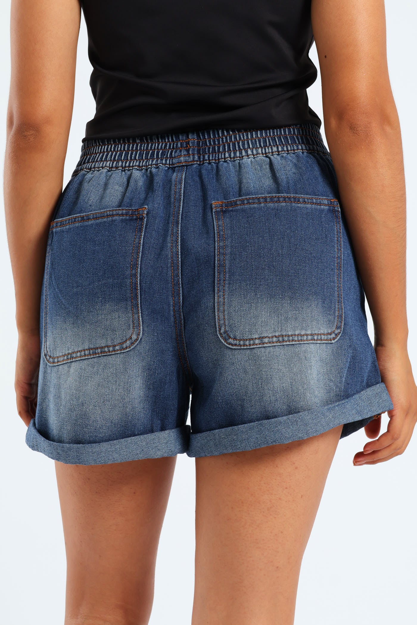 Rolled Hem Cheeky Short - Dark Wash - Image 4