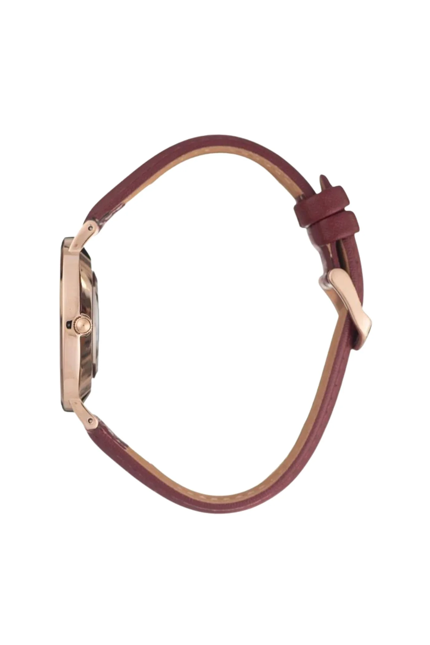 Rose Gold Dial With Burgundy Leather Strap - Rose Gold - Image 3