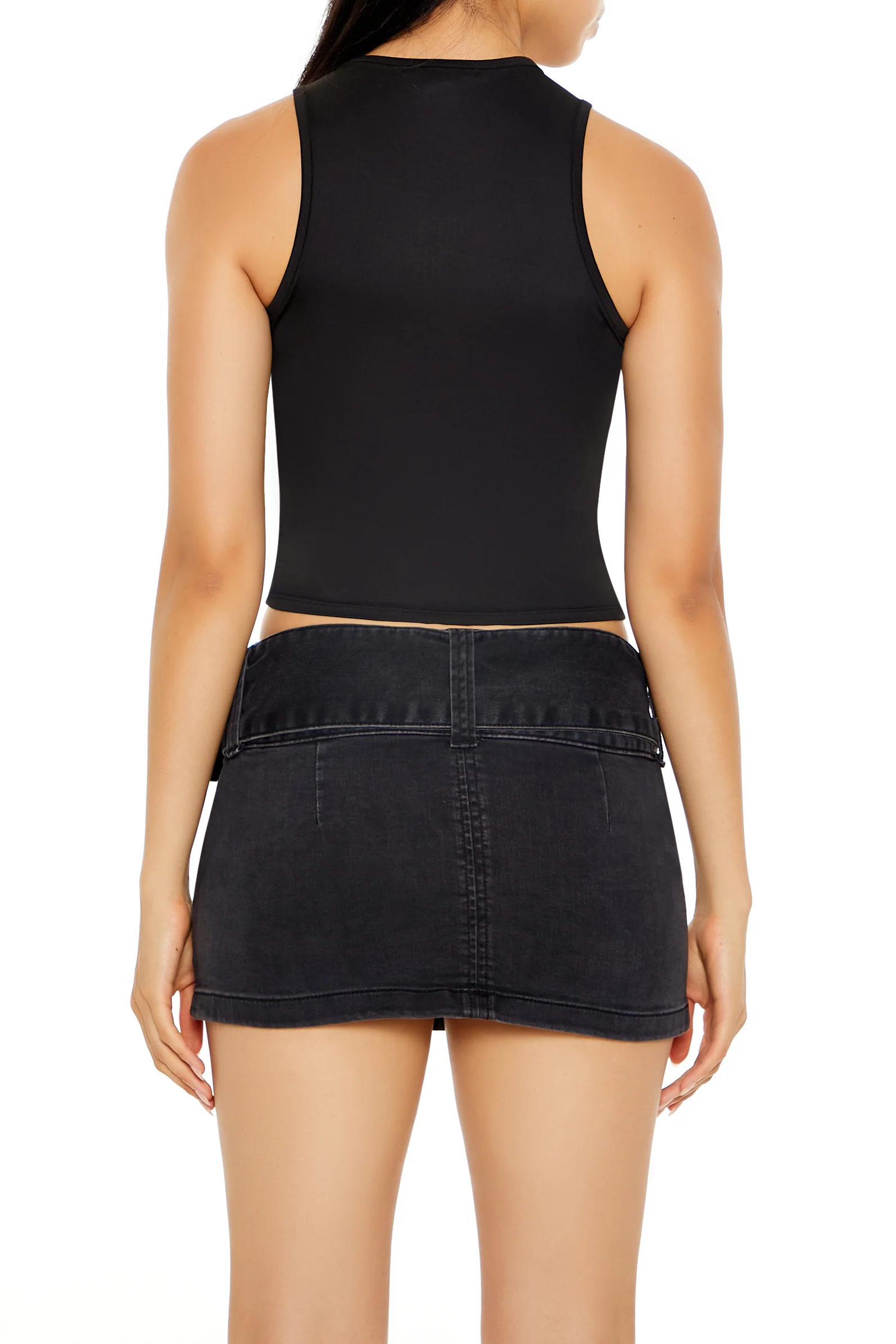 Rose Sequin Cropped Tank Top - Black/Red - Image 4
