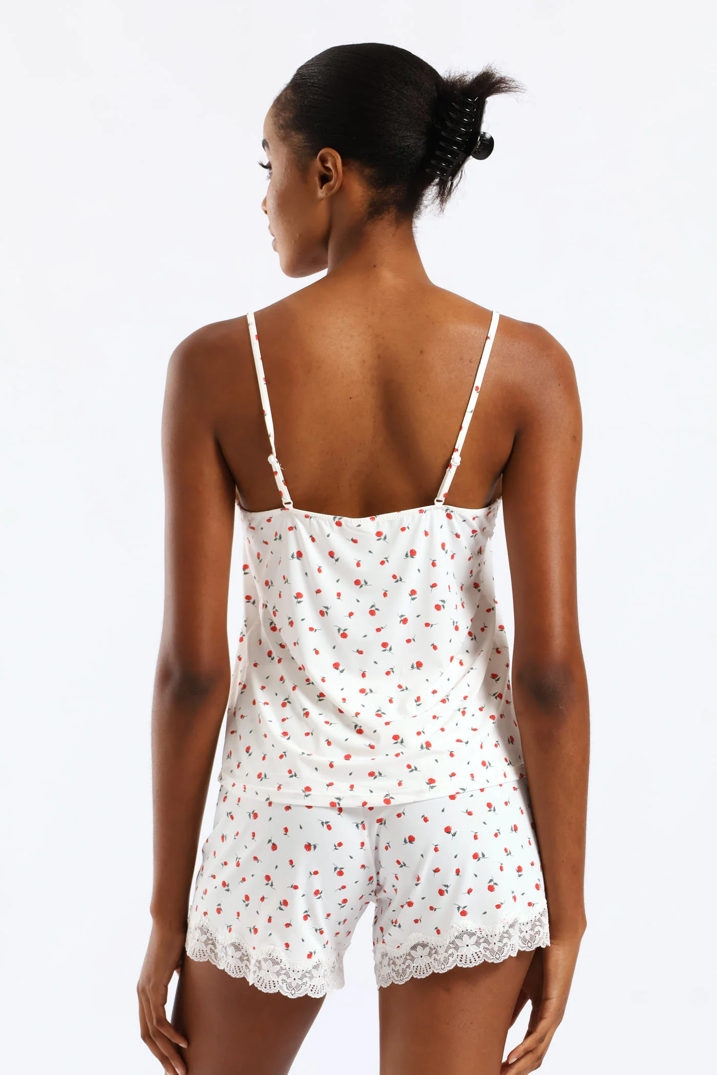Roses Polyamide Cami & Short Set - White/Red - Image 2