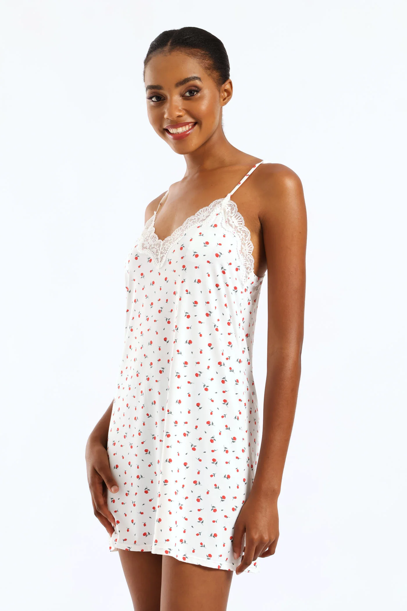 Roses Polyamide Chemise - White/Red - Image 4