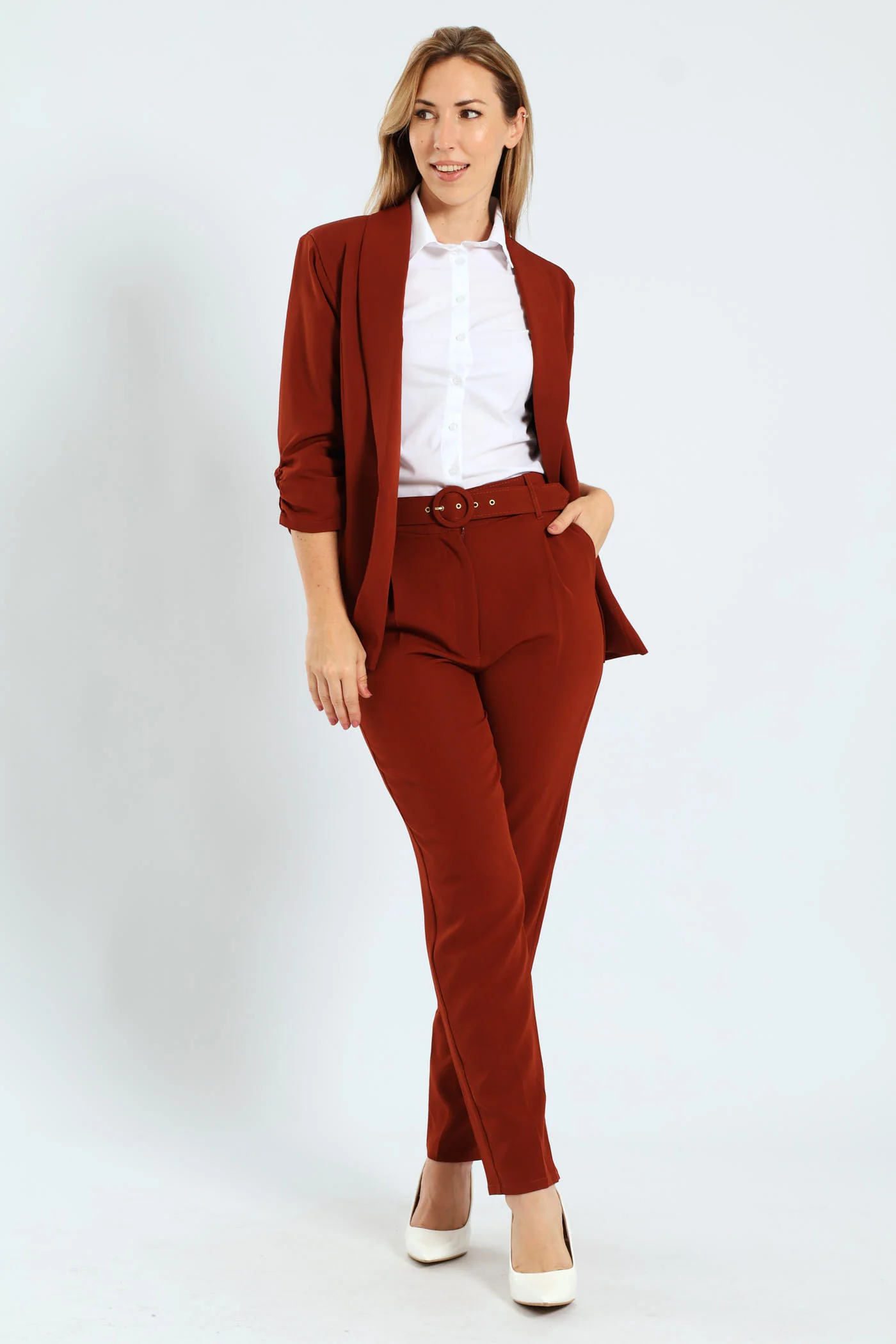 Round Buckle Tapared Pant - Brown - Image 6